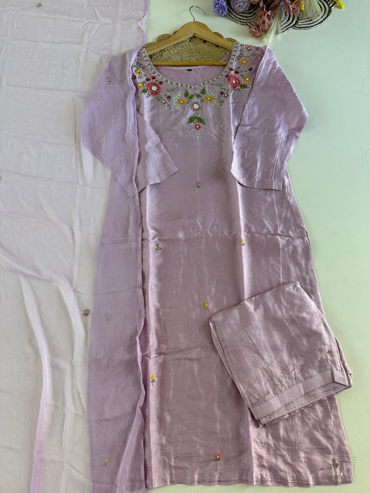 D401-Dola silk straight kurti with pants and dupatta