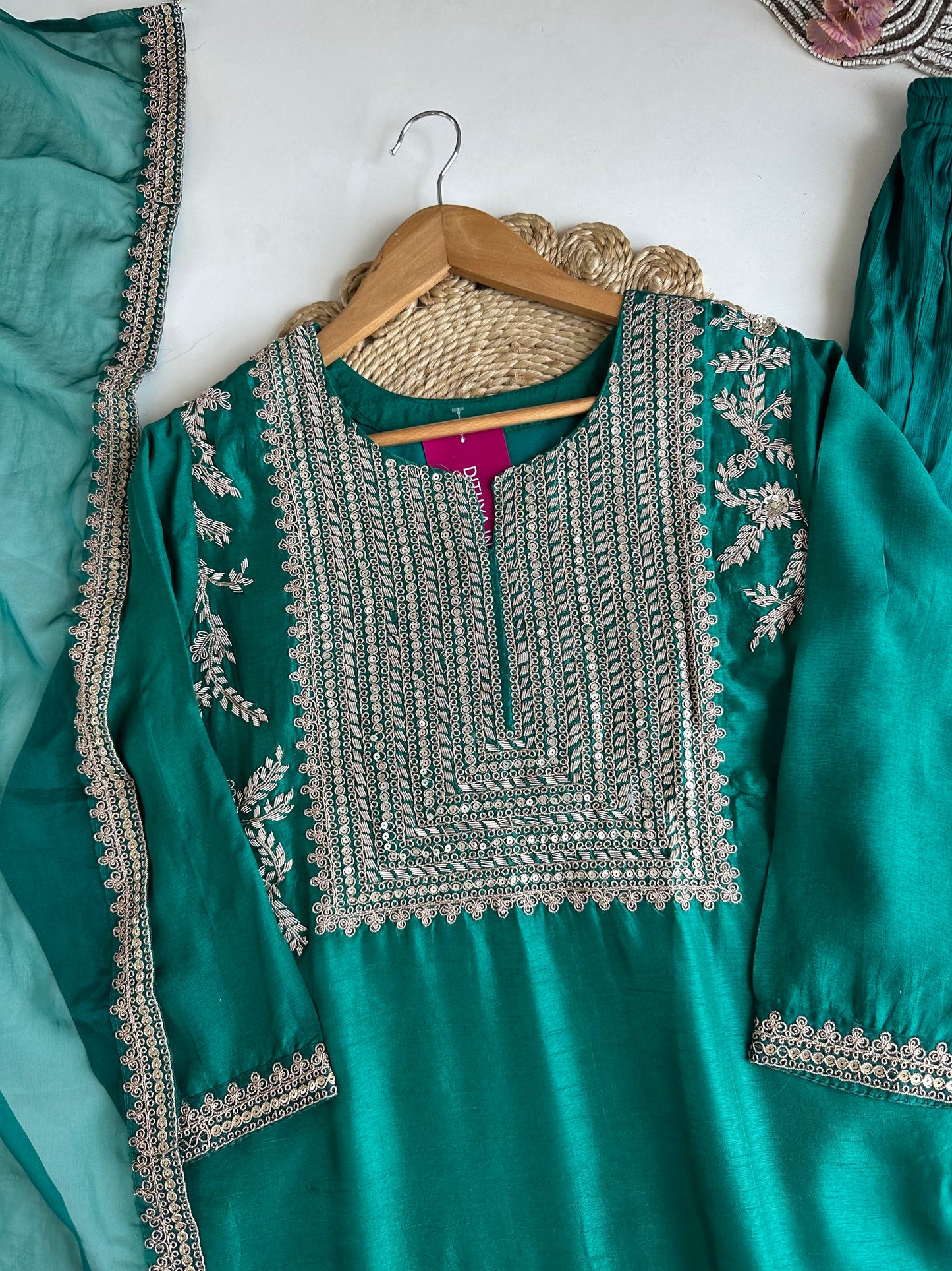 K199 - Russian silk handwork Kurti with sharara and dupatta