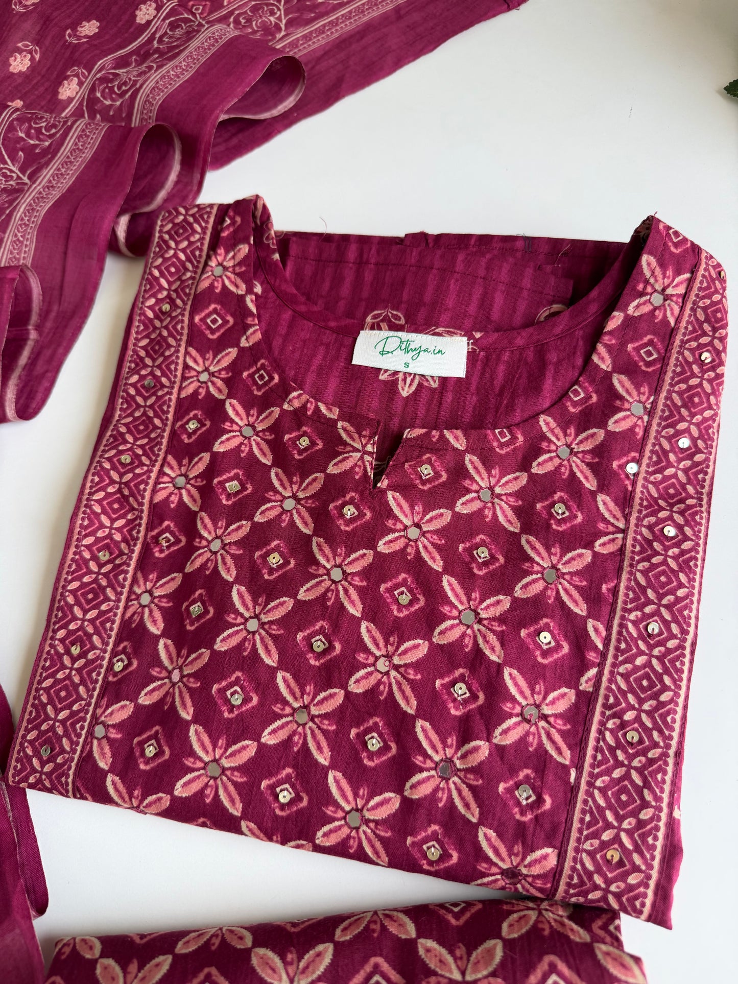 K571 - Mul cotton embroidered straight Kurti with pants and dupatta