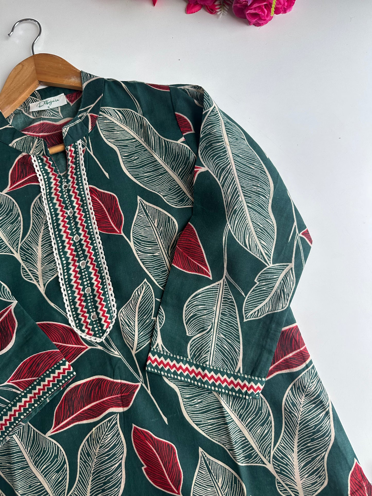 K472 - Mul cotton embroidered straight Kurti with pants and dupatta