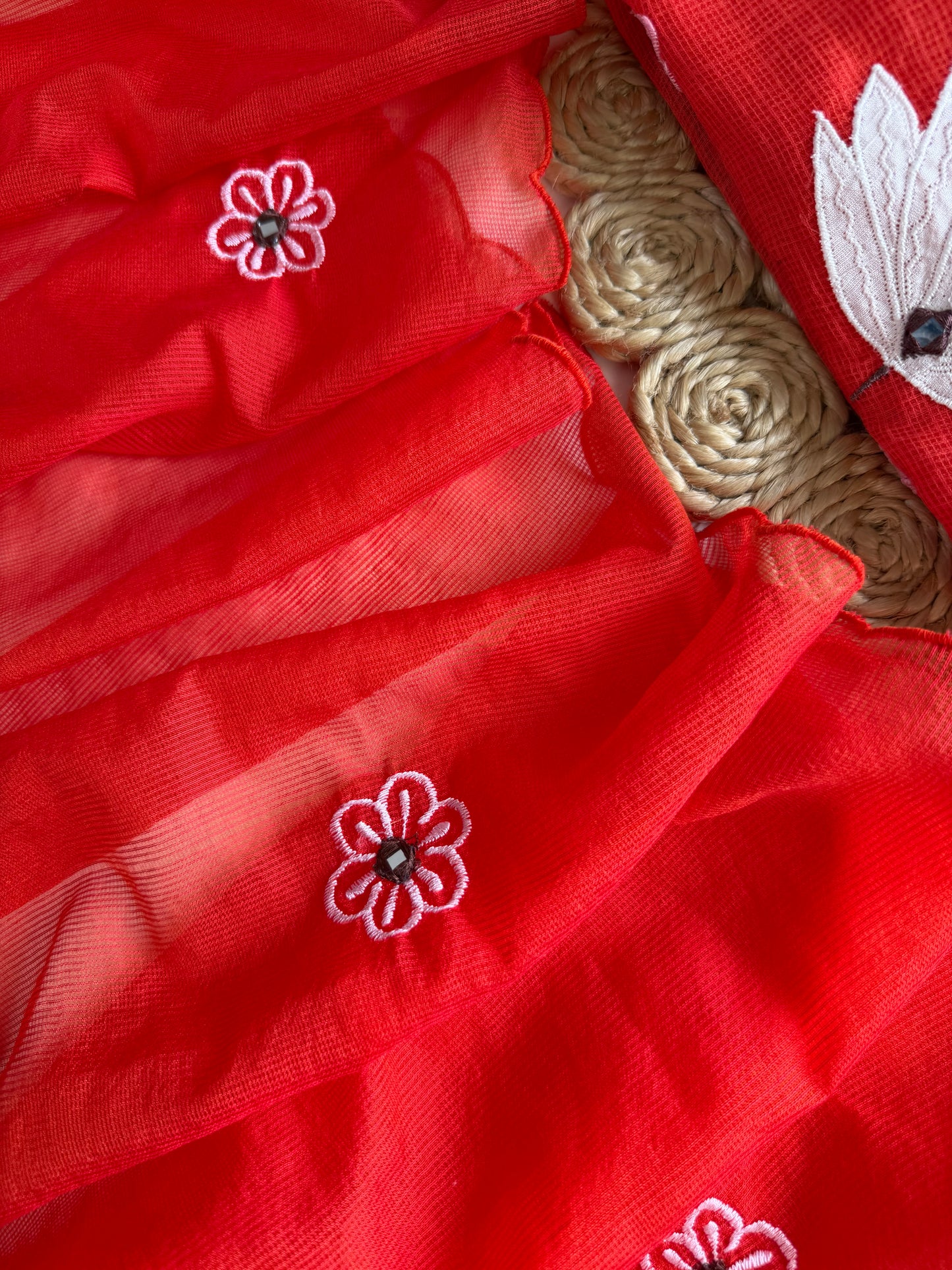 K295 - Kota doriya appliqué Aline Kurti with pants and dupatta