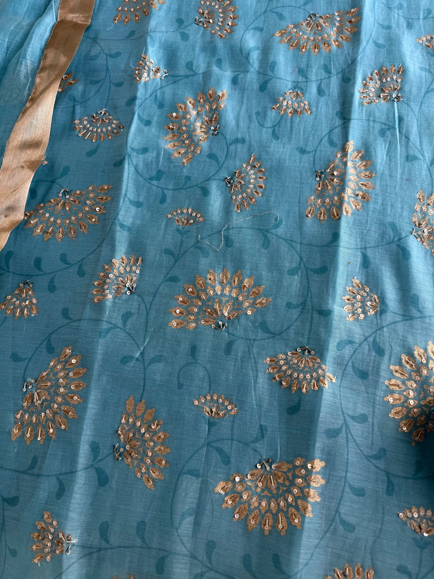 K502 - Mul chanderi handwork aline Kurti with pants and dupatta