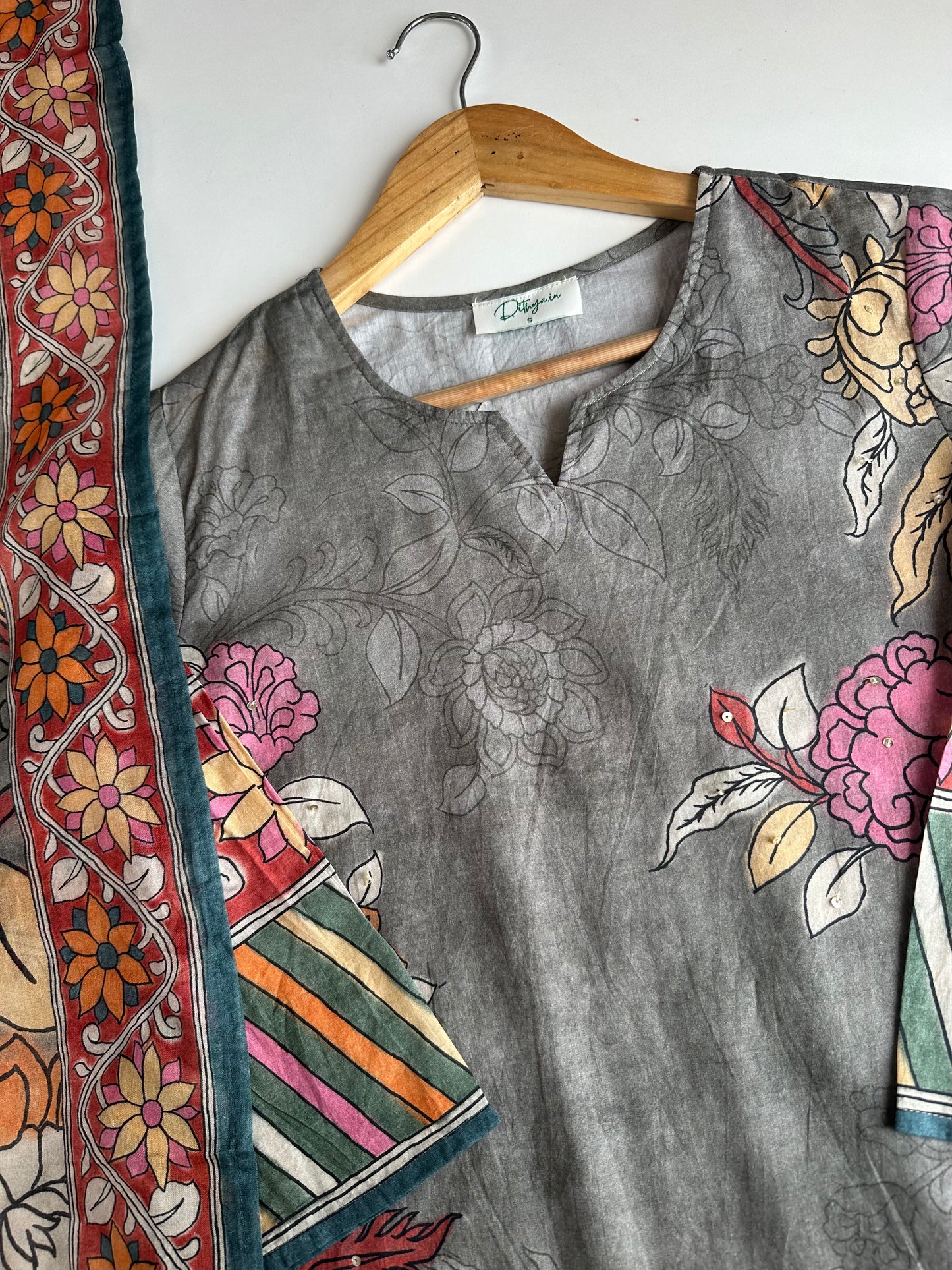 K403 - Mul cotton printed straight Kurti with pants and dupatta