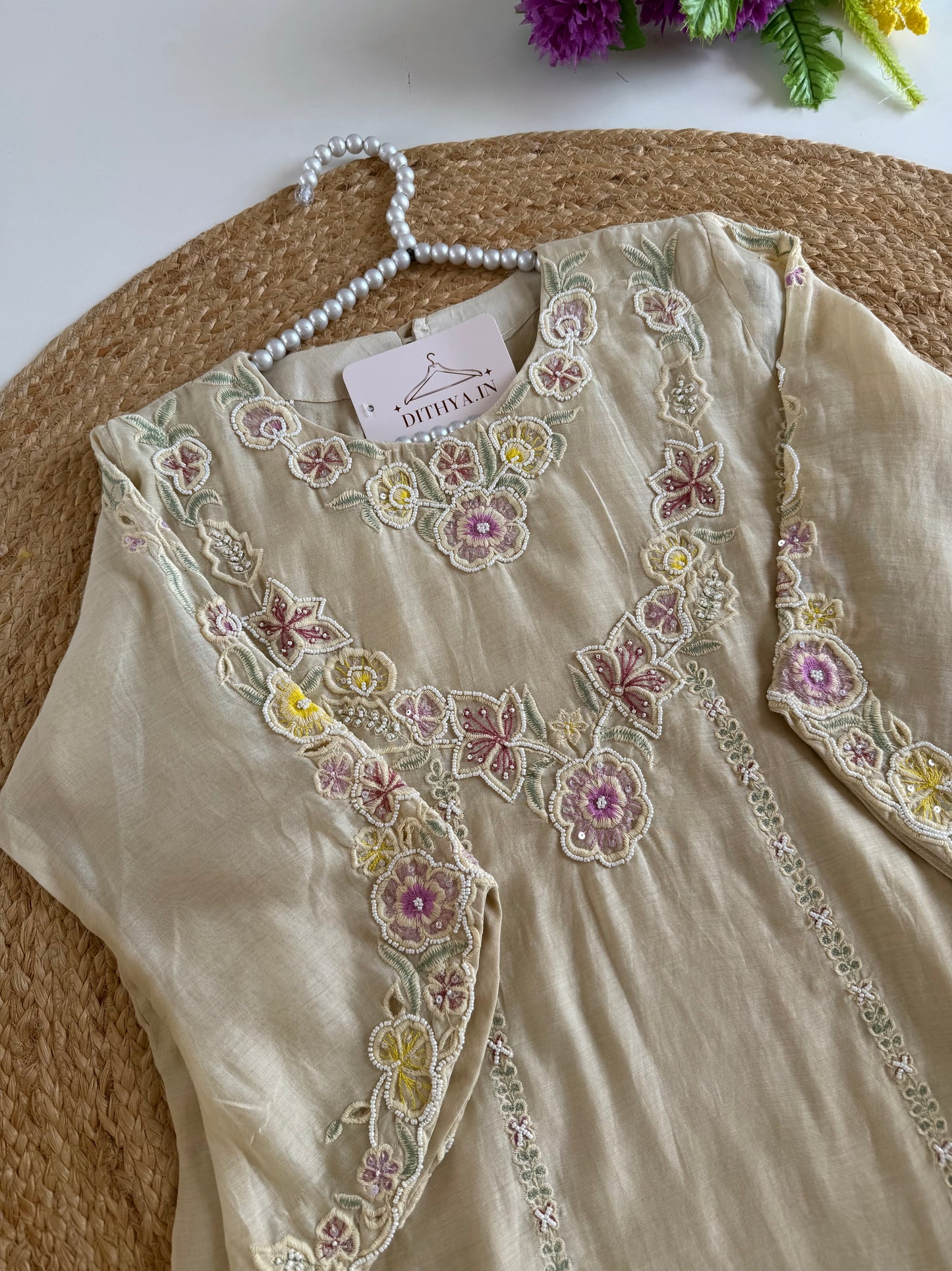 K353 - Premium Mul chanderi handwork coord set
