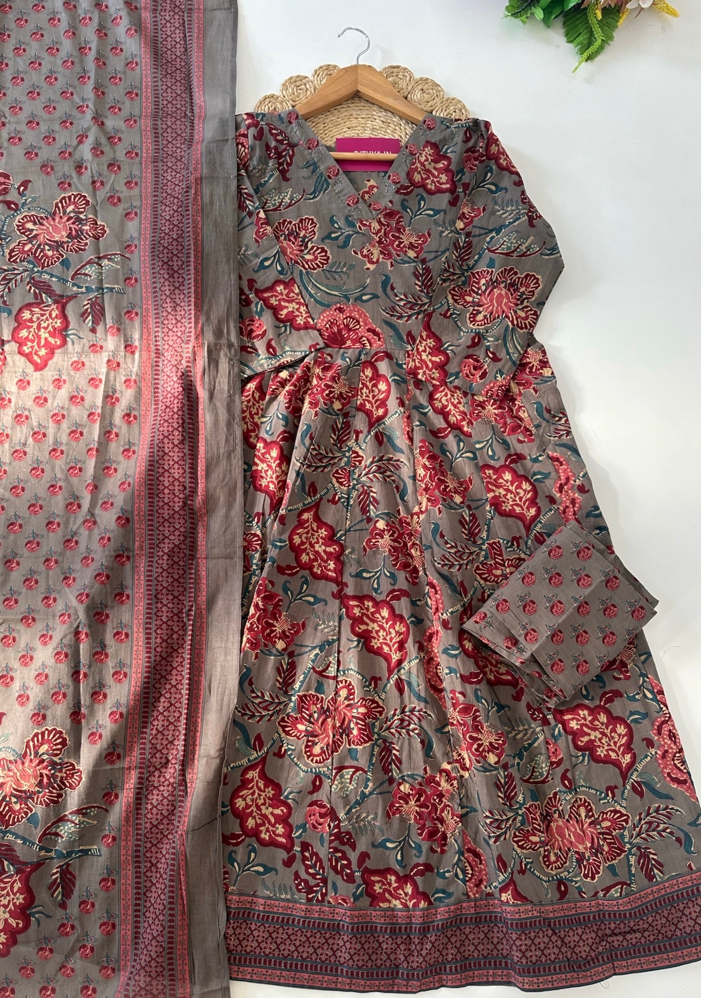 K106 - Mul cotton printed Anarkali with pants and dupatta
