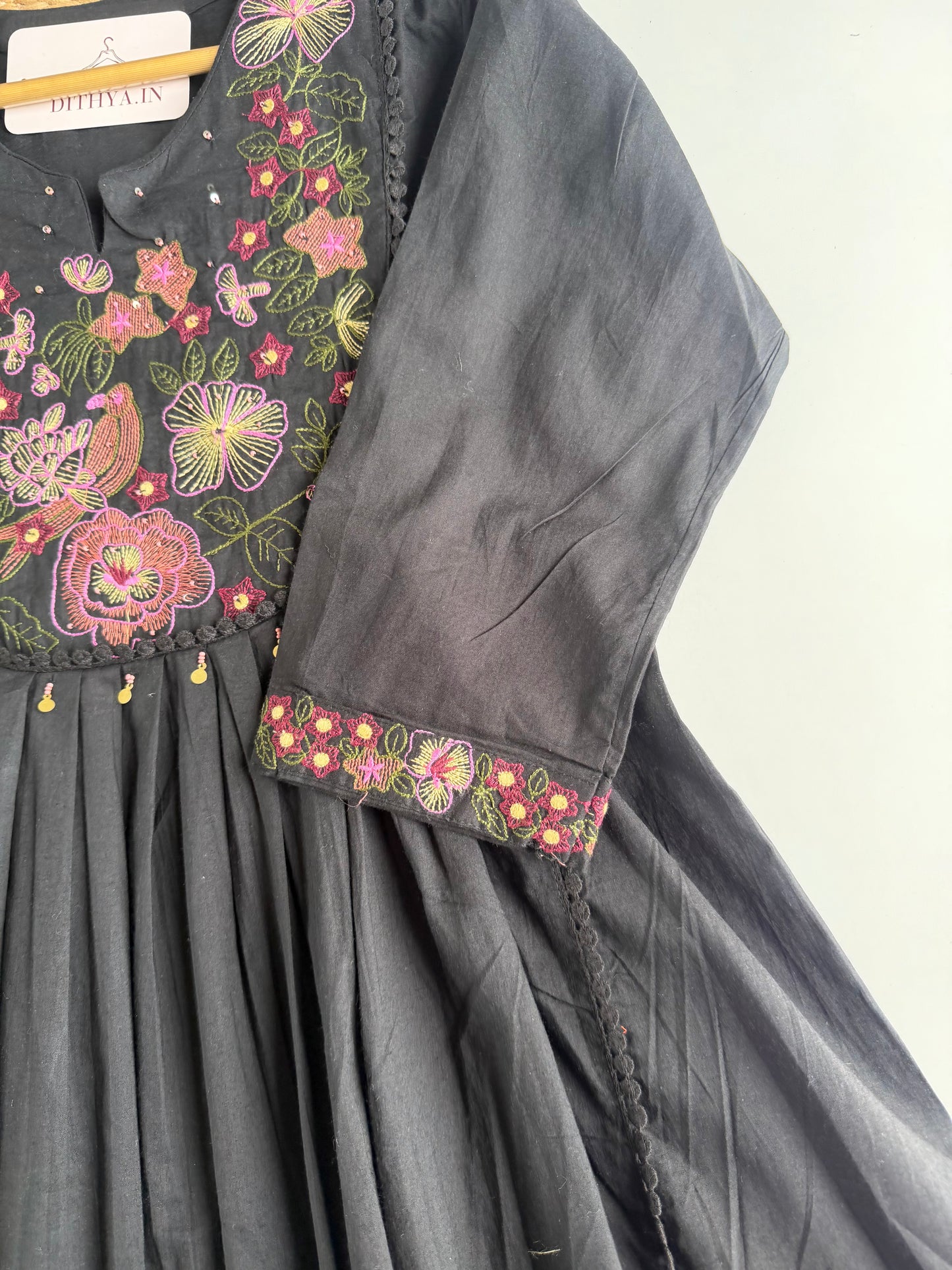 K506 - Mul cotton embroidered Anarkali with pants and dupatta
