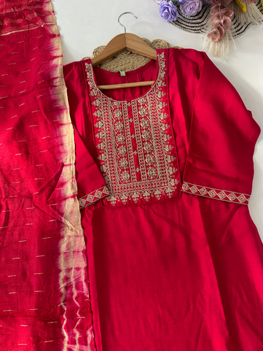 D307 - Dola silk straight kurti with pants and dupatta
