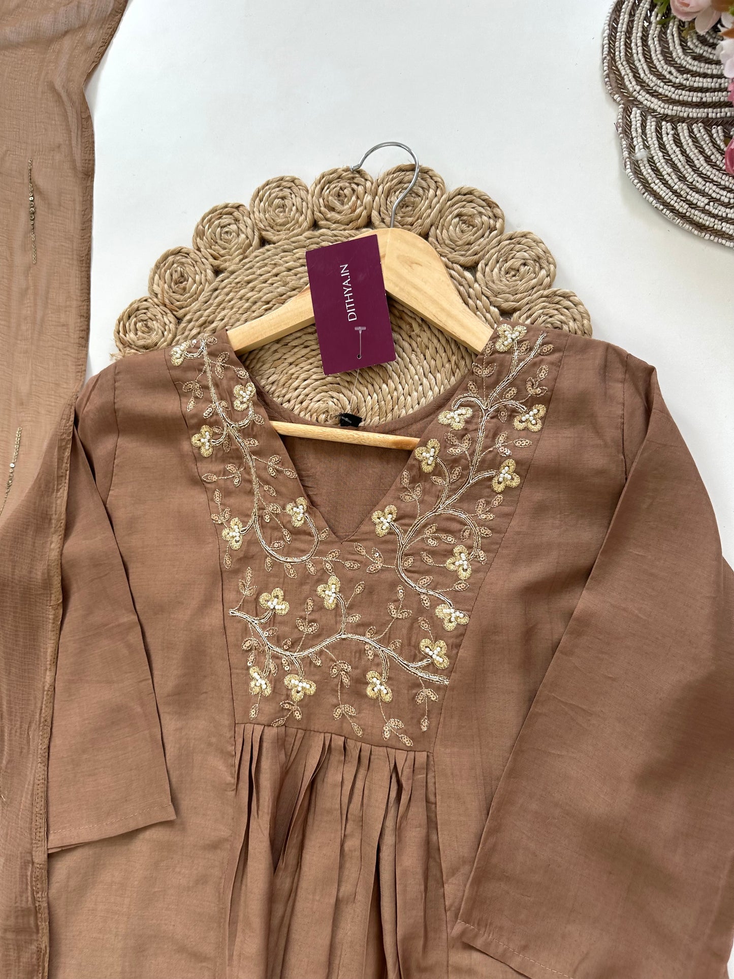 K056 - Mul Rayon handwork Anarkali with pants and dupatta in 2 colours