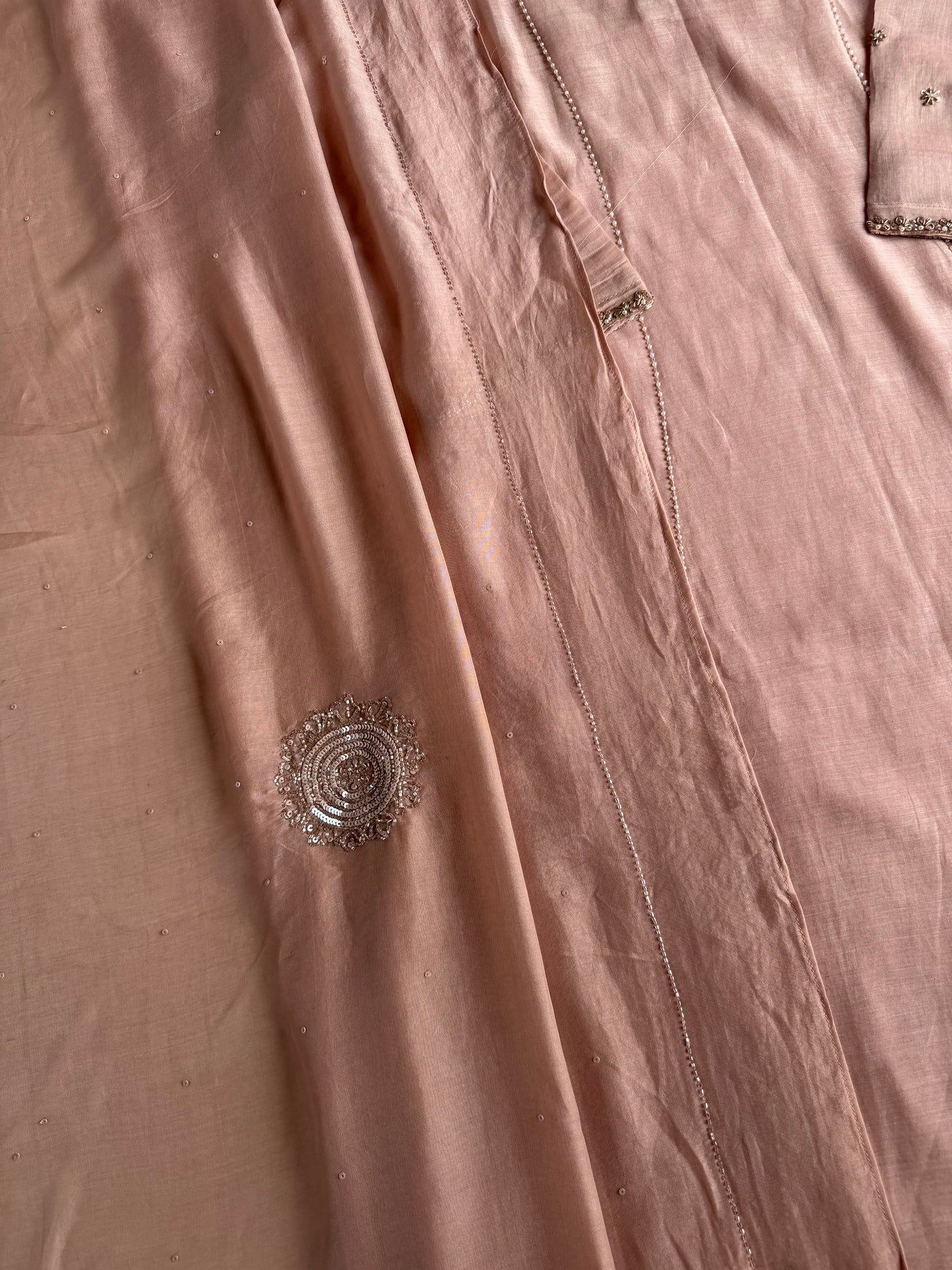 K131 - Mul chanderi handwork aline Kurti with pants and dupatta