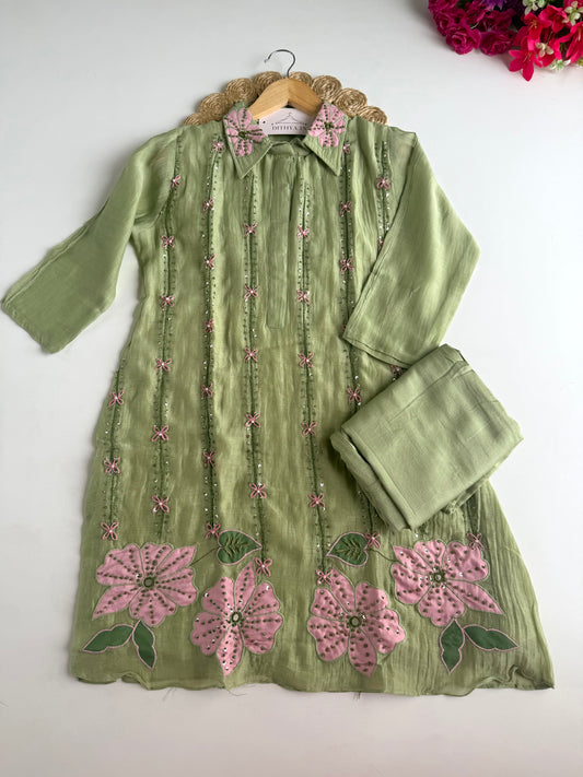 K693 - Mul chanderi embroidered coord set
