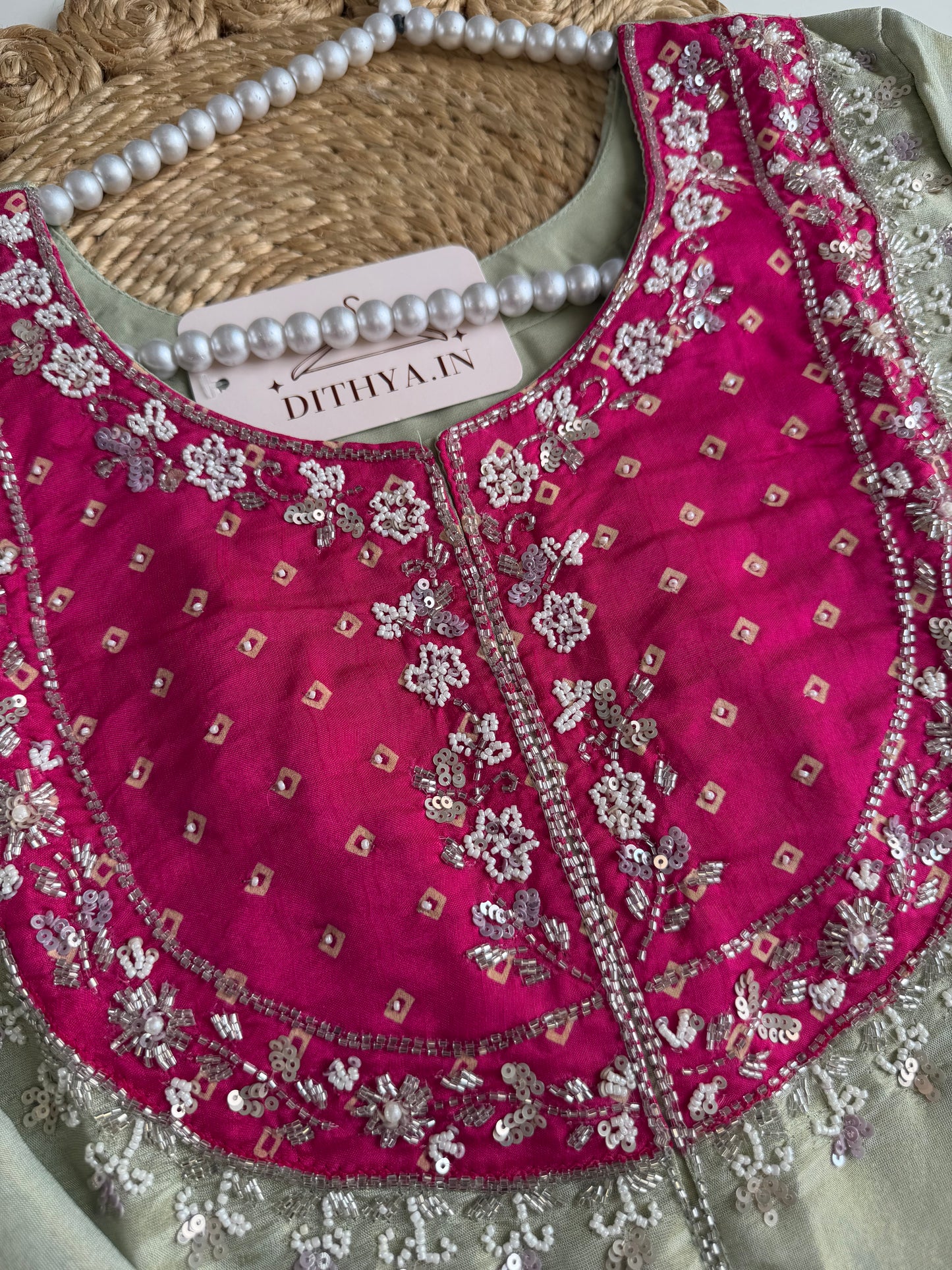 K018 - Tissue silk handwork short Kurti with divider pants