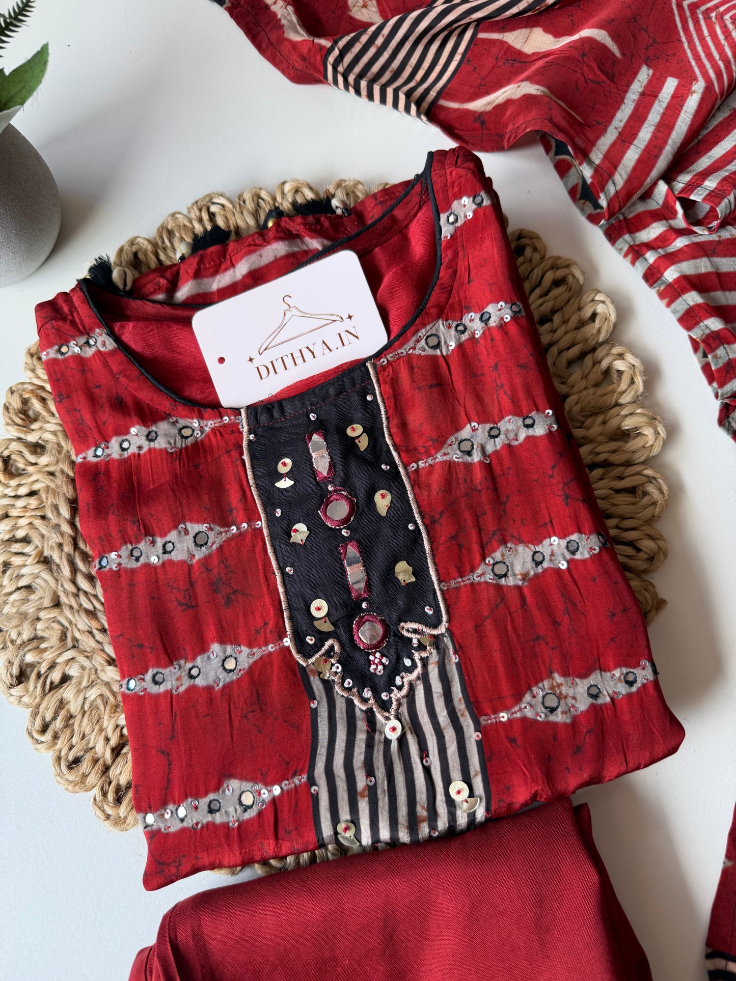 K145 - Pure crape Ajrakh straight Kurti with pants and dupatta