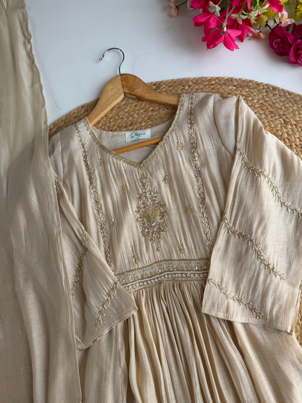 K271 - Surat Mul chanderi handwork Anarkali with pants and dupatta