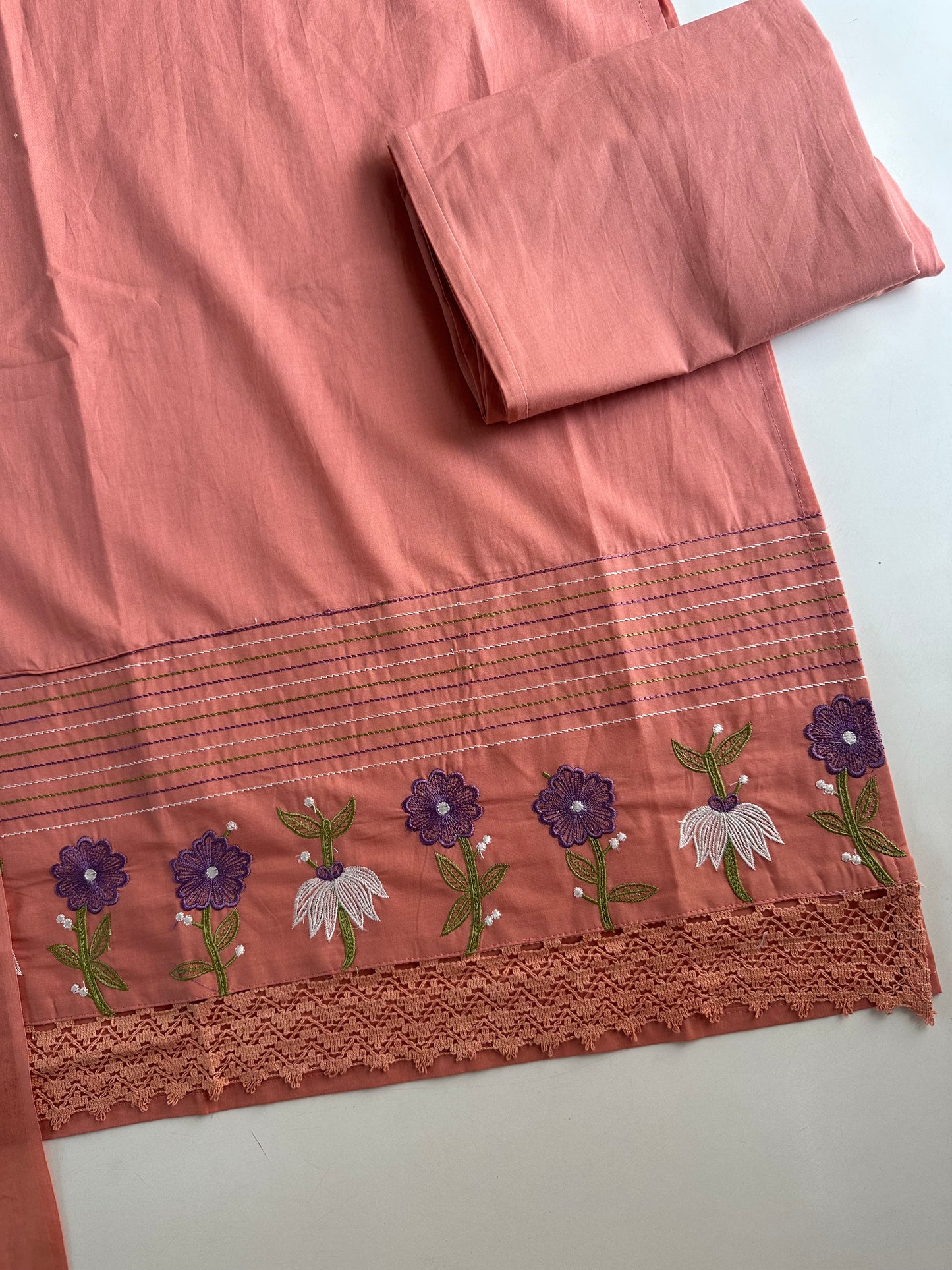 K655 - Mul cotton embroidered straight Kurti with pants and dupatta