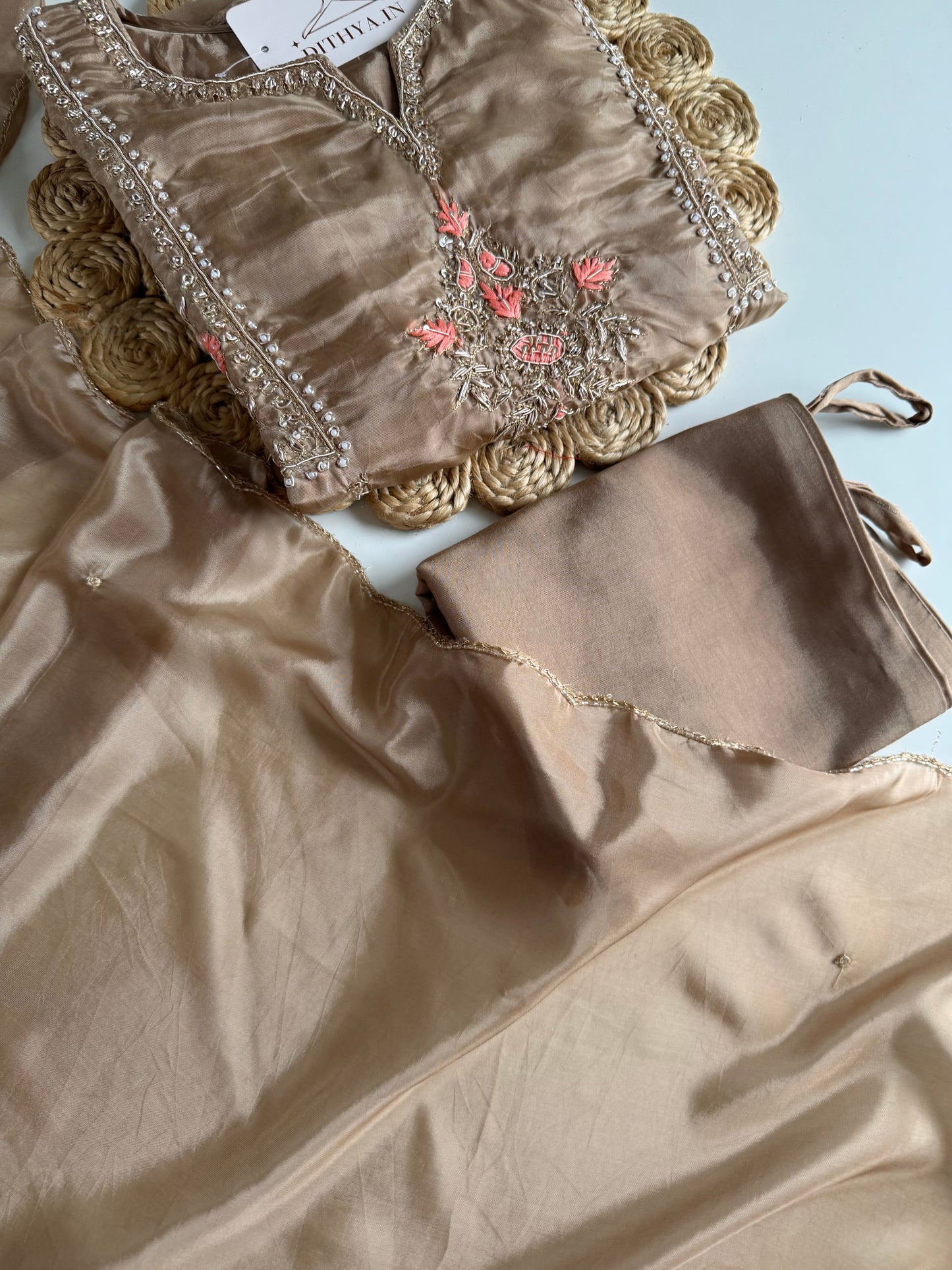 K653 - Tissue silk handwork Anarkali with pants and dupatta