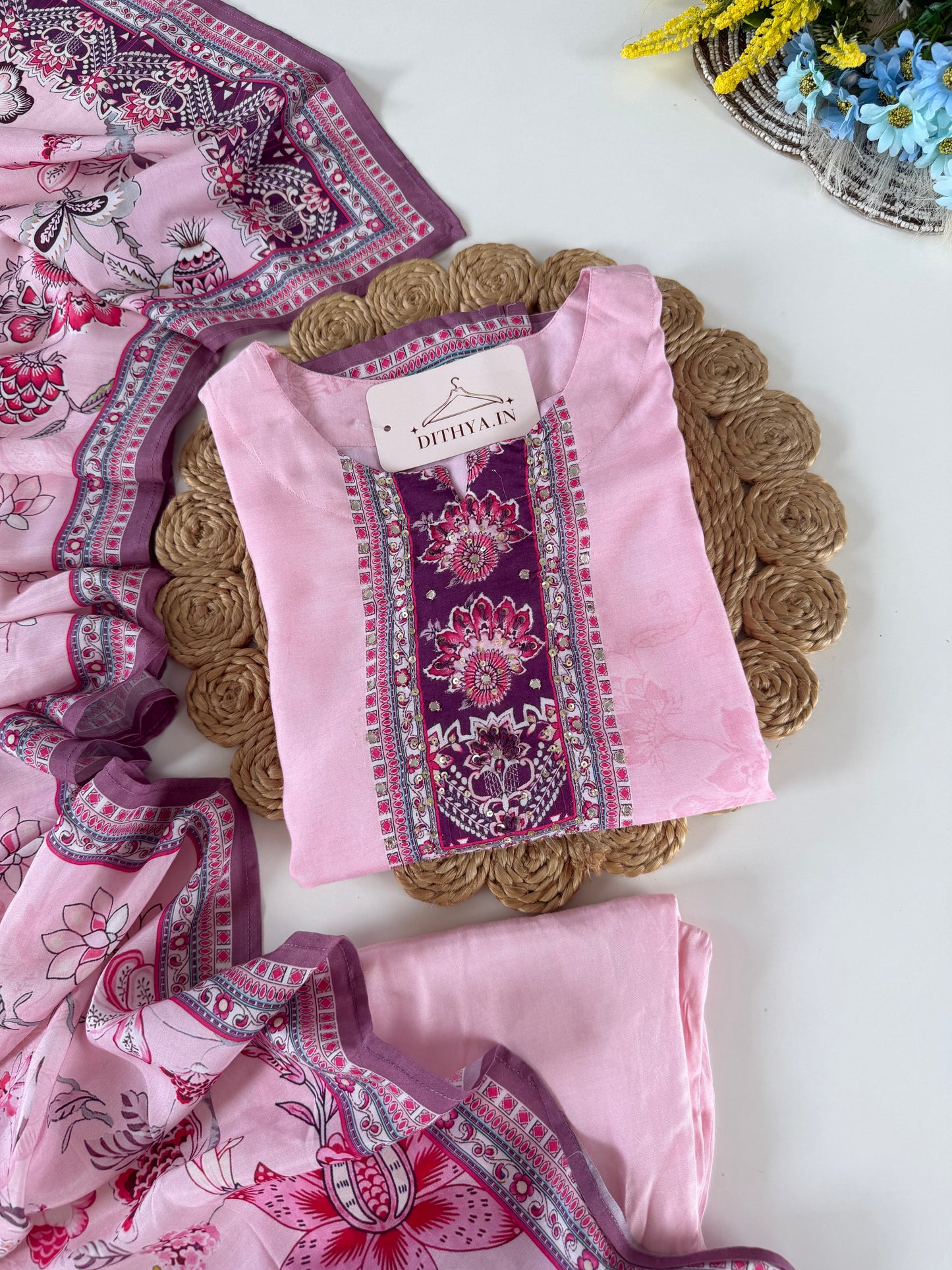 K452 - Muslin printed straight Kurti with pants and dupatta