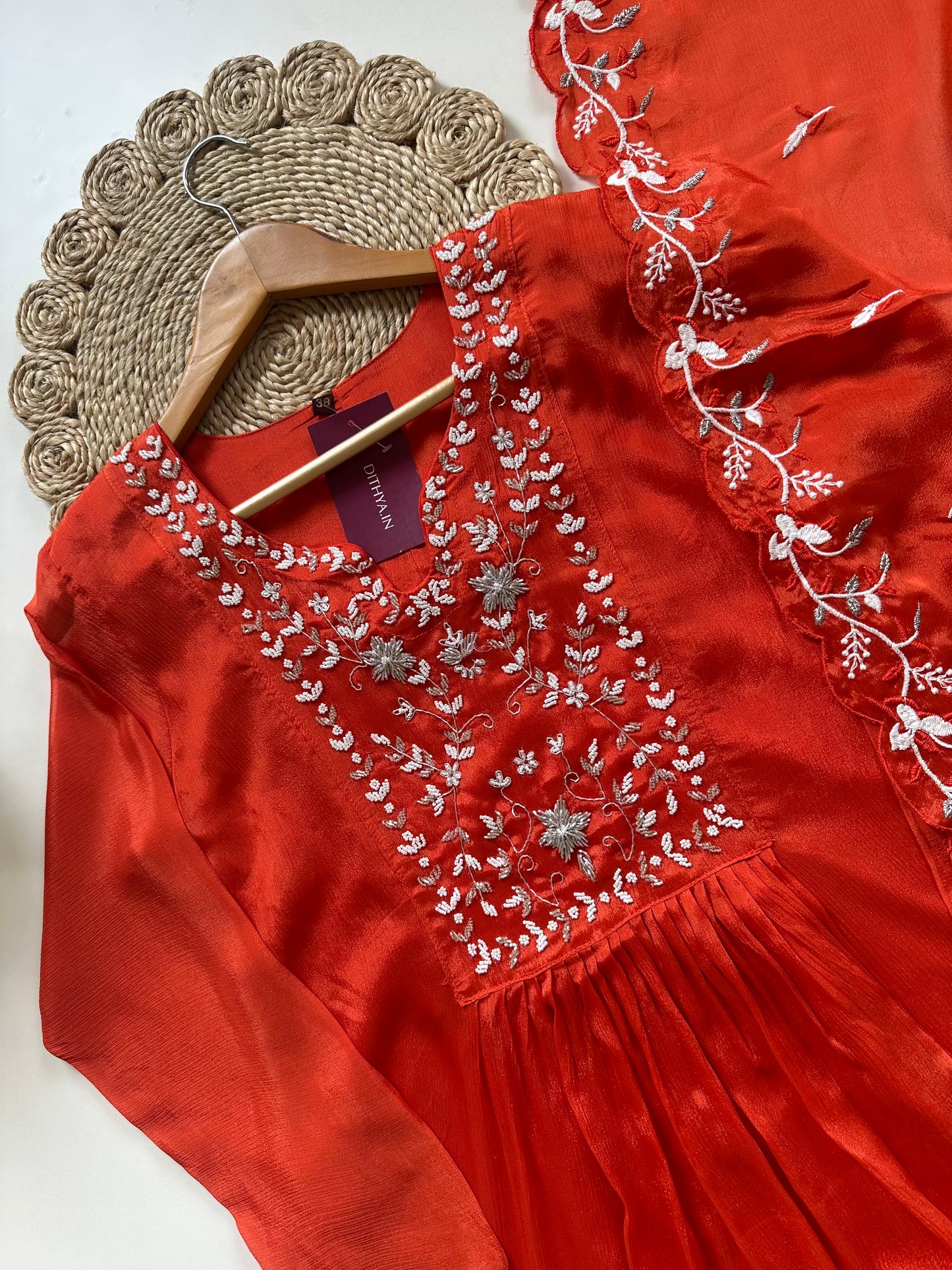 K223 - Handwork Chinnon Anarkali with pants and dupatta.