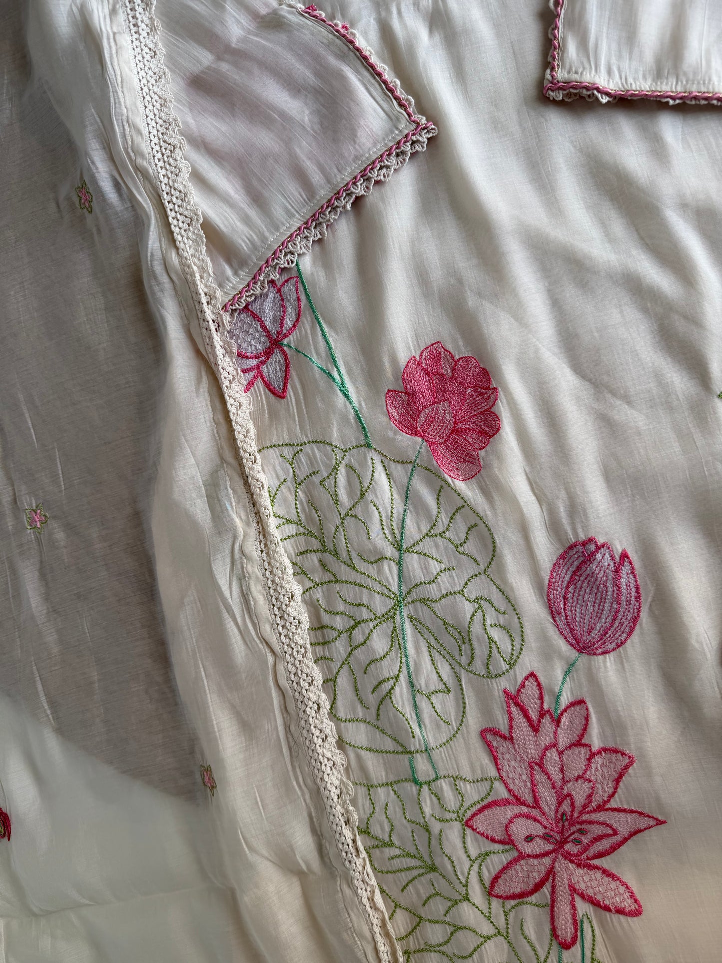 K345 - Muslin silk embroidered straight Kurti with pants and dupatta in 2 colours