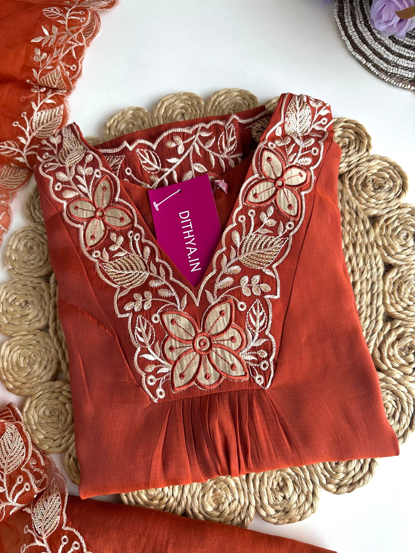 K110 - Roman silk Embroidered straight kurti with pants and dupatta