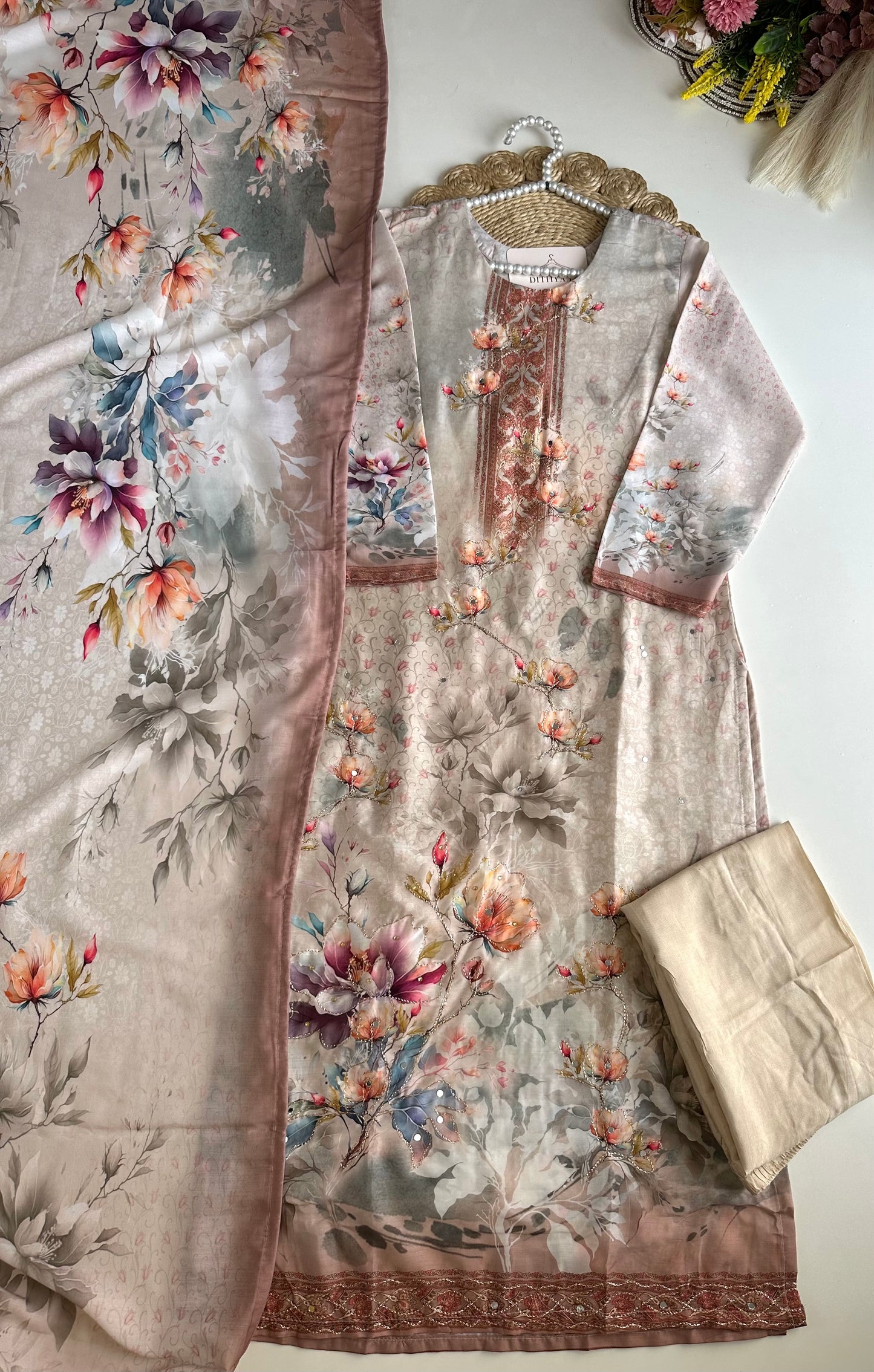 K493 - Rayon silk straight Kurti with pants and dupatta