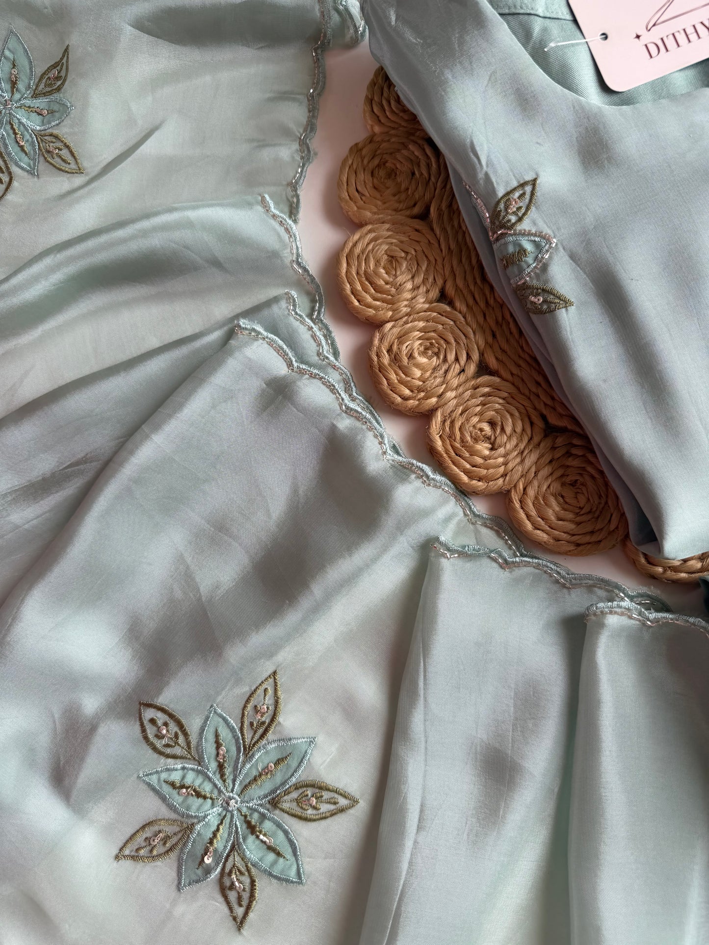 K708 - Pure crape handwork aline Kurti with pants and dupatta