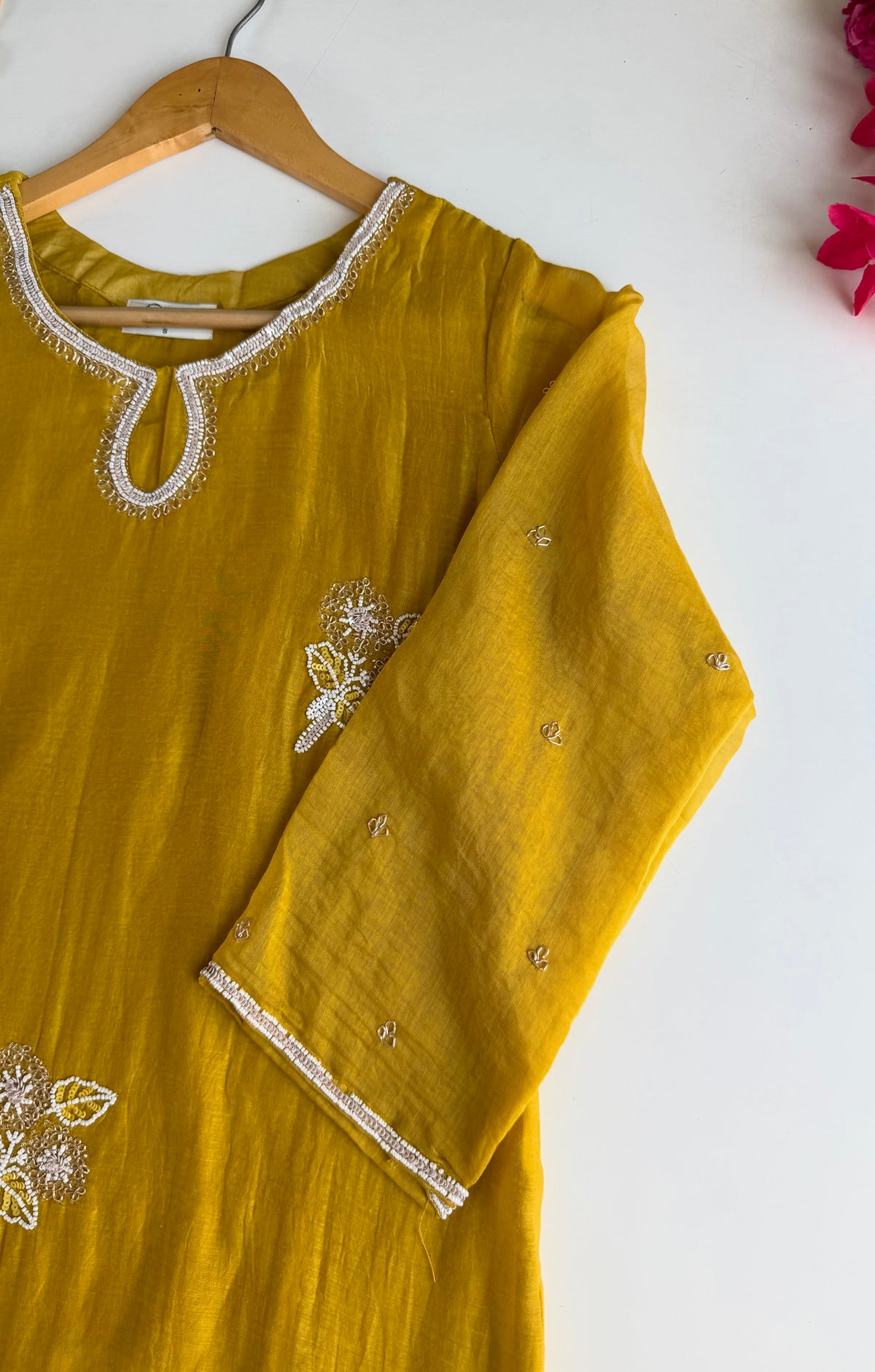 K582 - Mul chanderi handwork aline Kurti with pants and dupatta