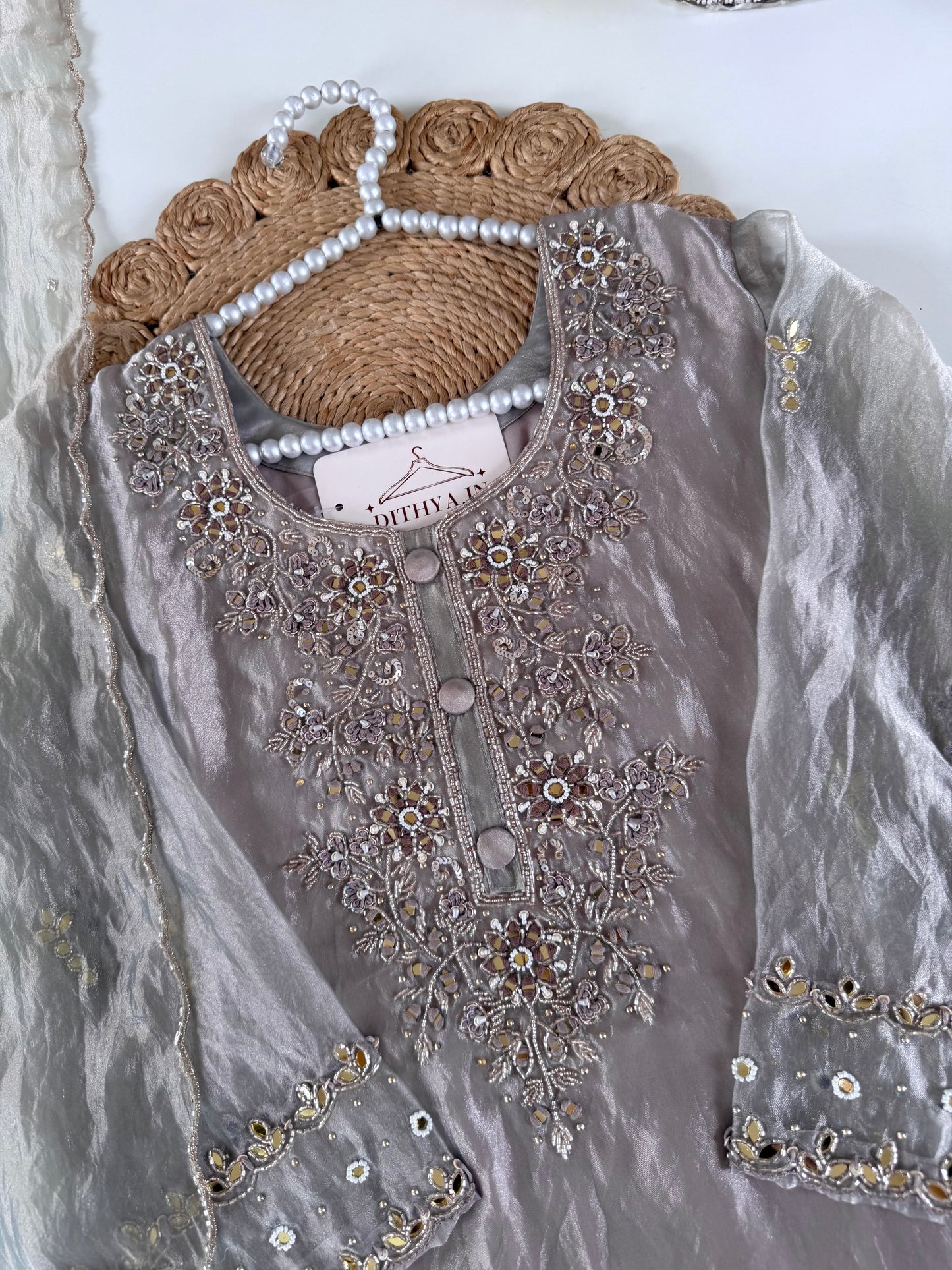 K615 - Glass Tissue handwork Anarkali with pants and dupatta