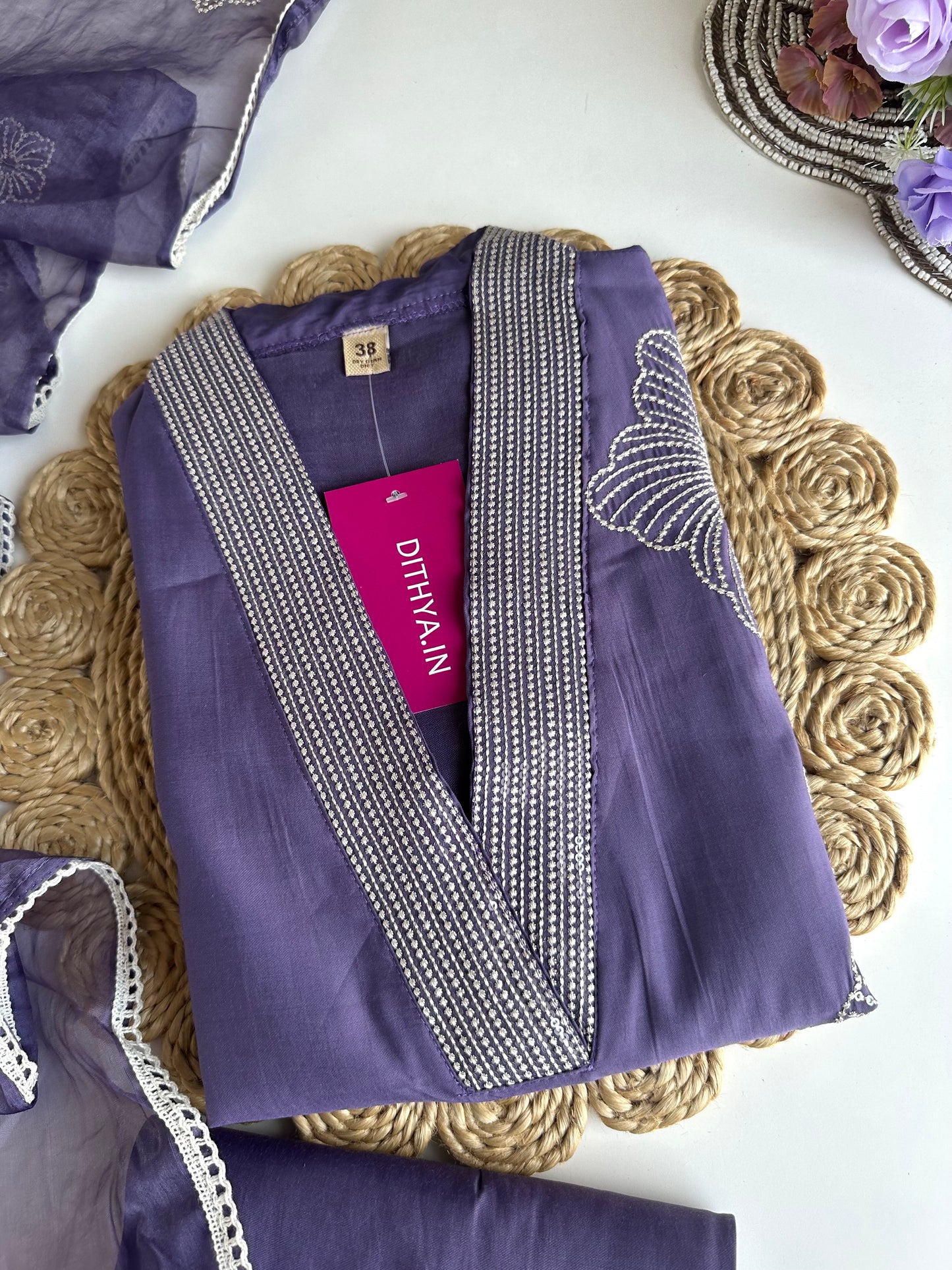 K105 - Roman silk Embroidered straight kurti with pants and dupatta
