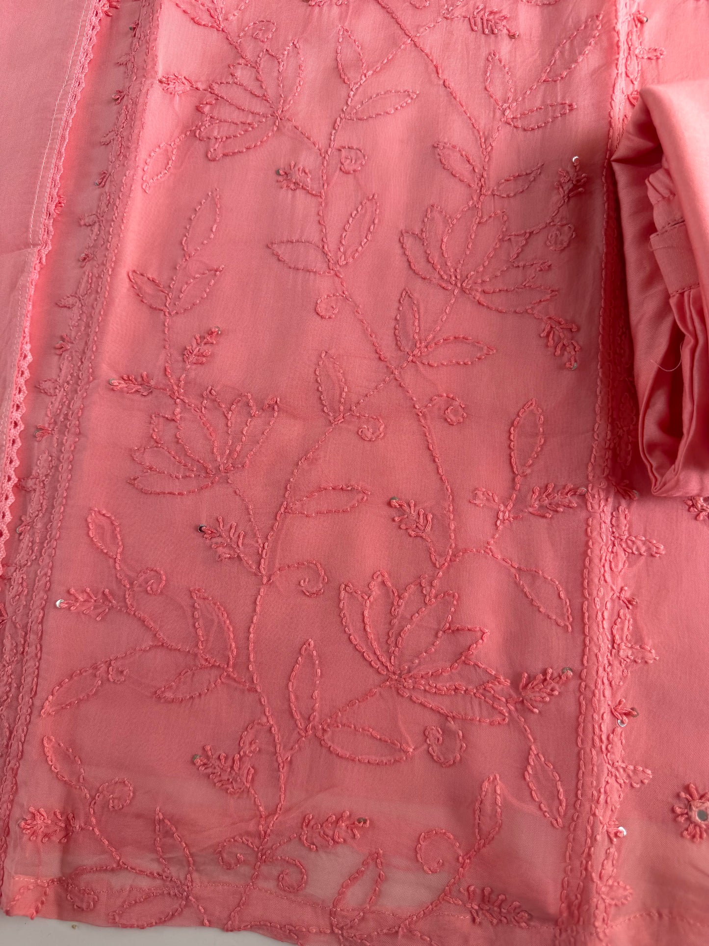 K180 - Viscose organza chikankari straight Kurti with pants and dupatta