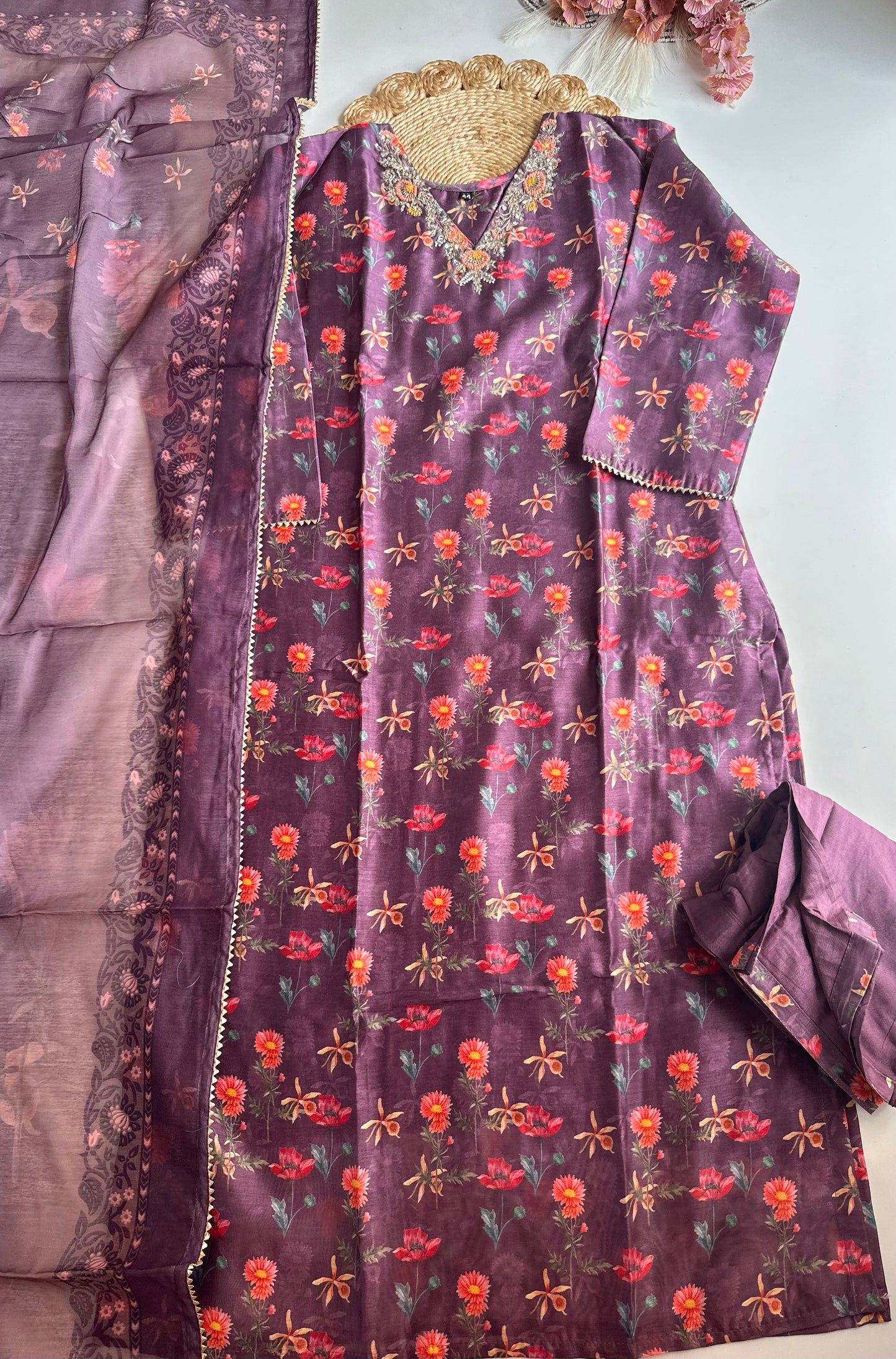 D256 - Dola silk straight kurti with pants and dupatta
