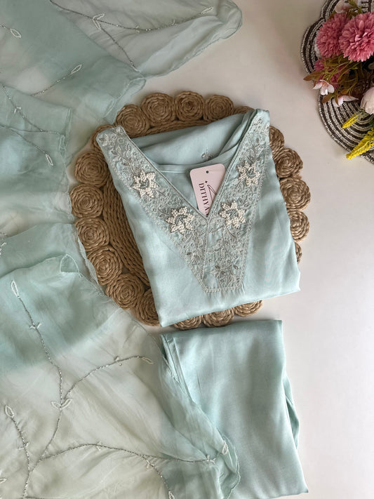 K472 - Russian silk handwork straight Kurti with pants and dupatta