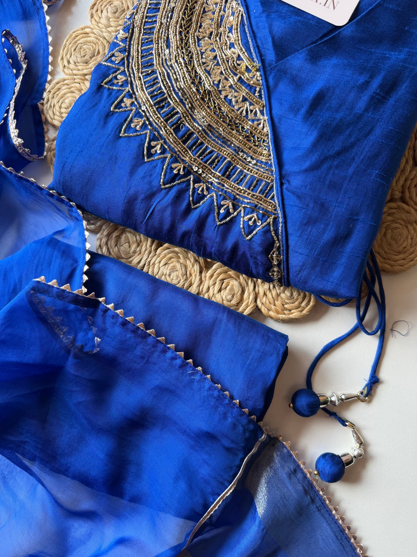 K206 - Russian silk handwork Angrakha Aline Kurti with pants and dupatta
