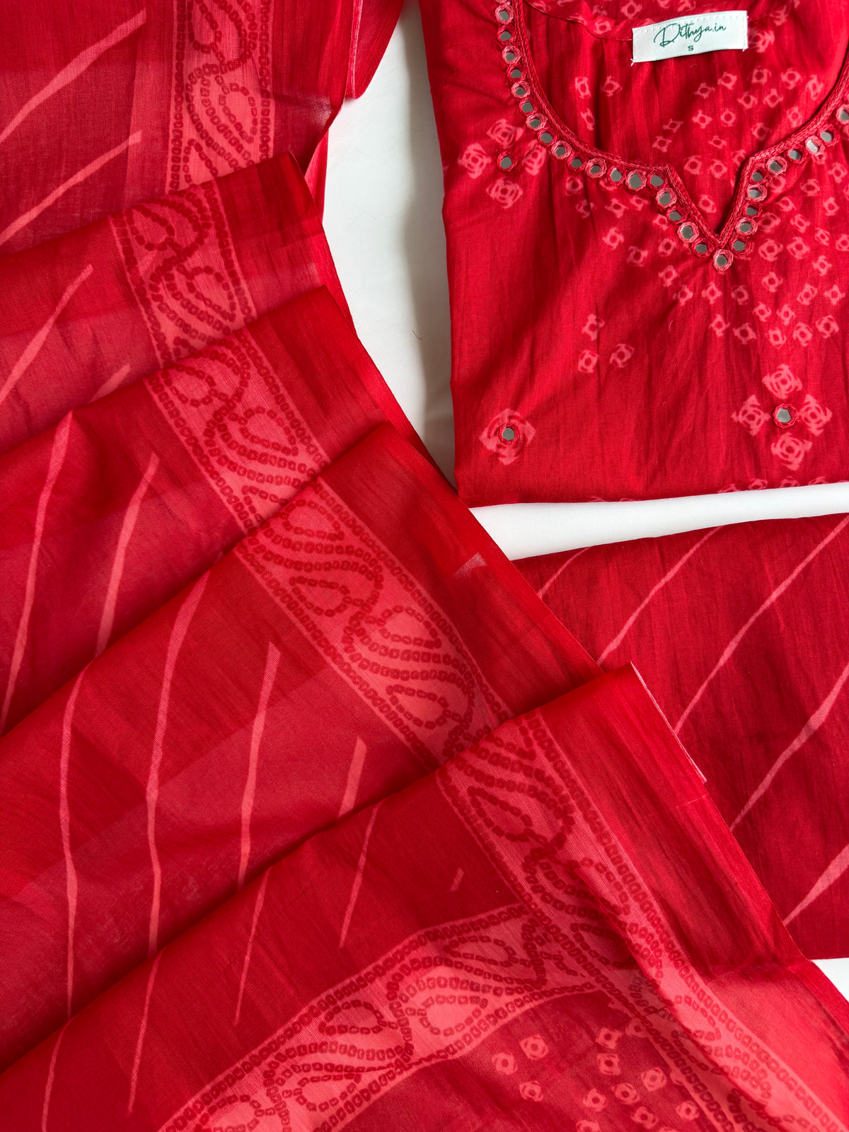 K106 - Mul cotton bandhini straight Kurti with pants and dupatta