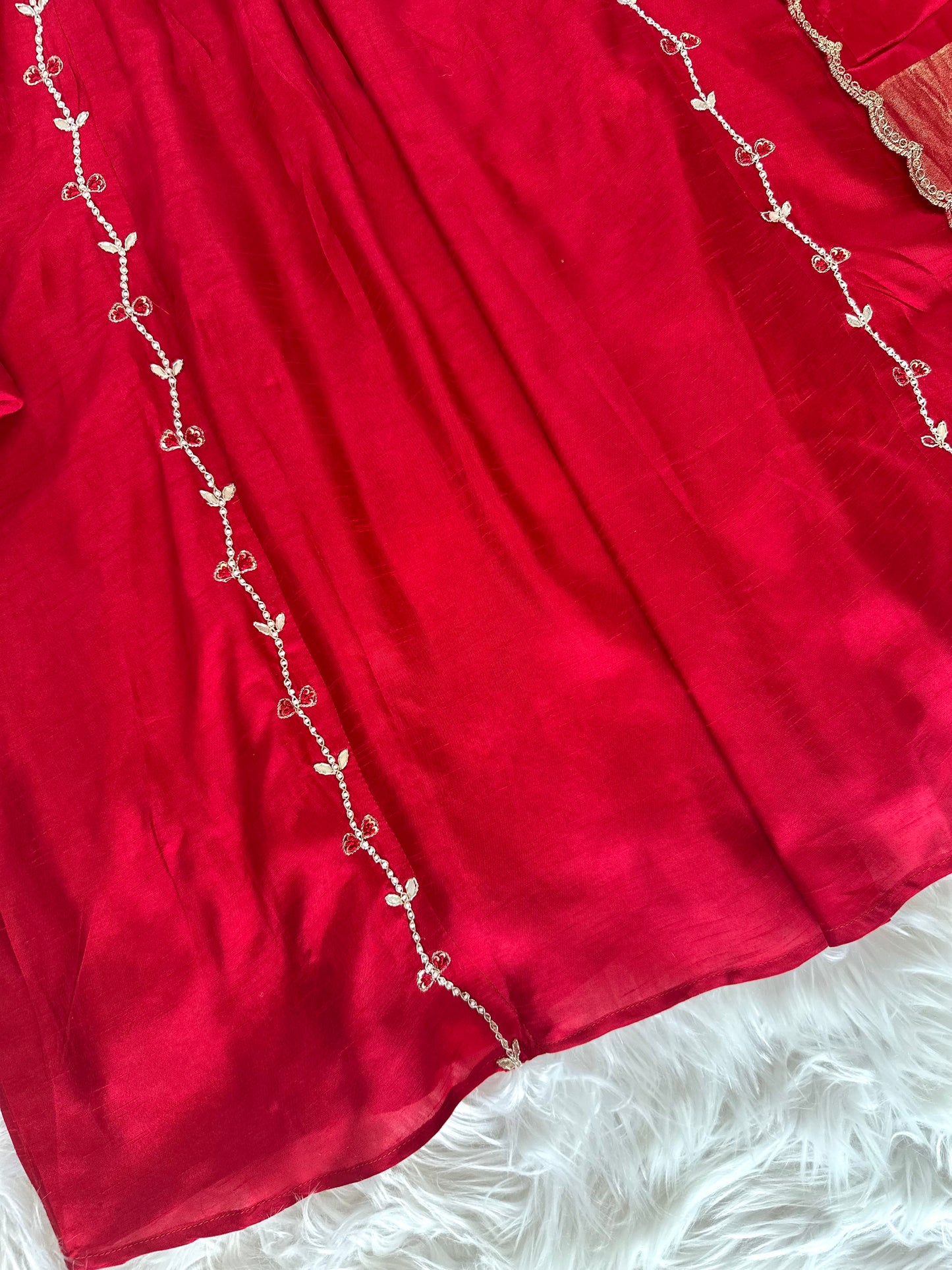 K419 - Russian silk handwork Aline Kurti with pants and dupatta