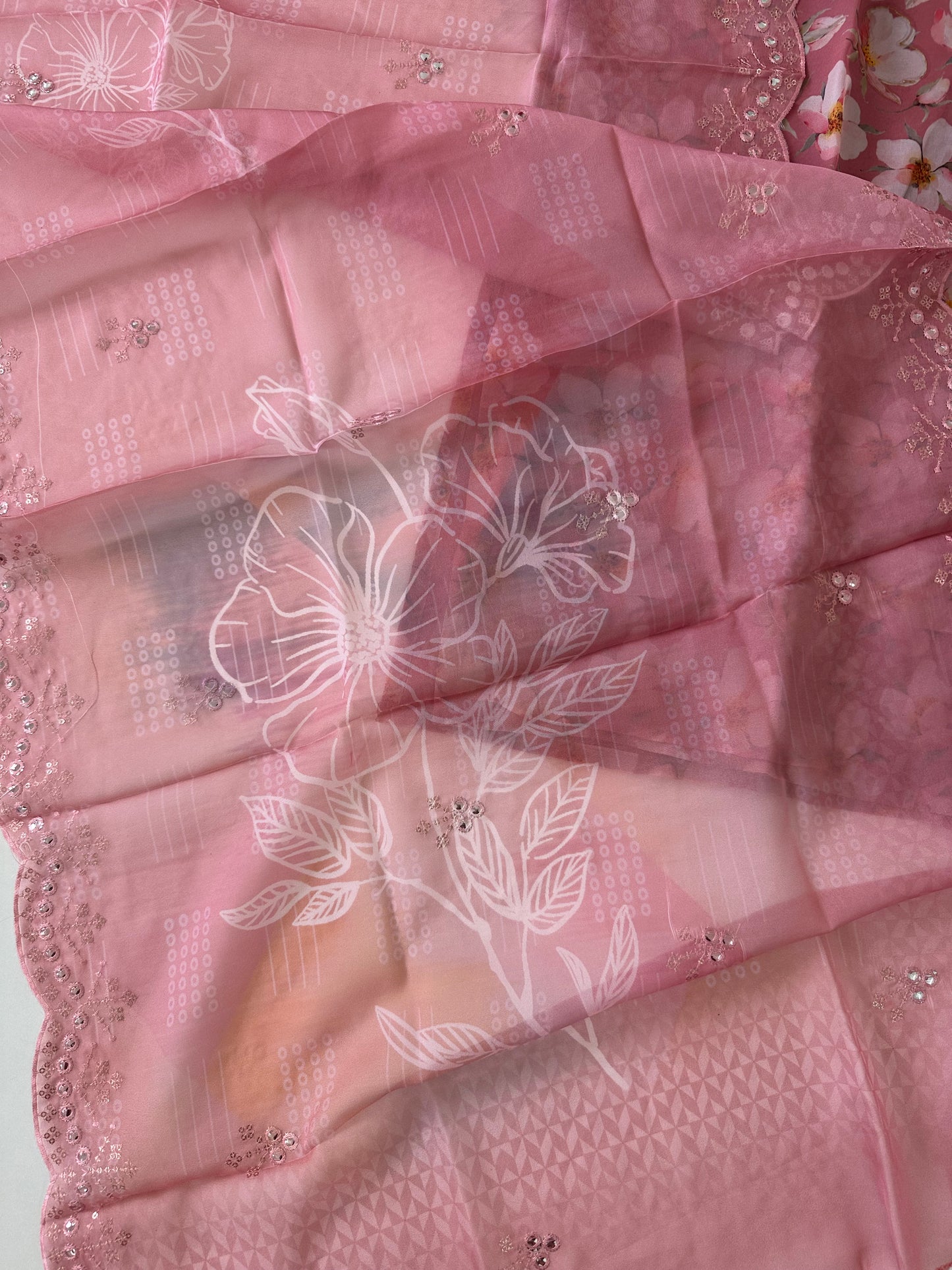 D409-Organza straight kurti with pants and dupatta