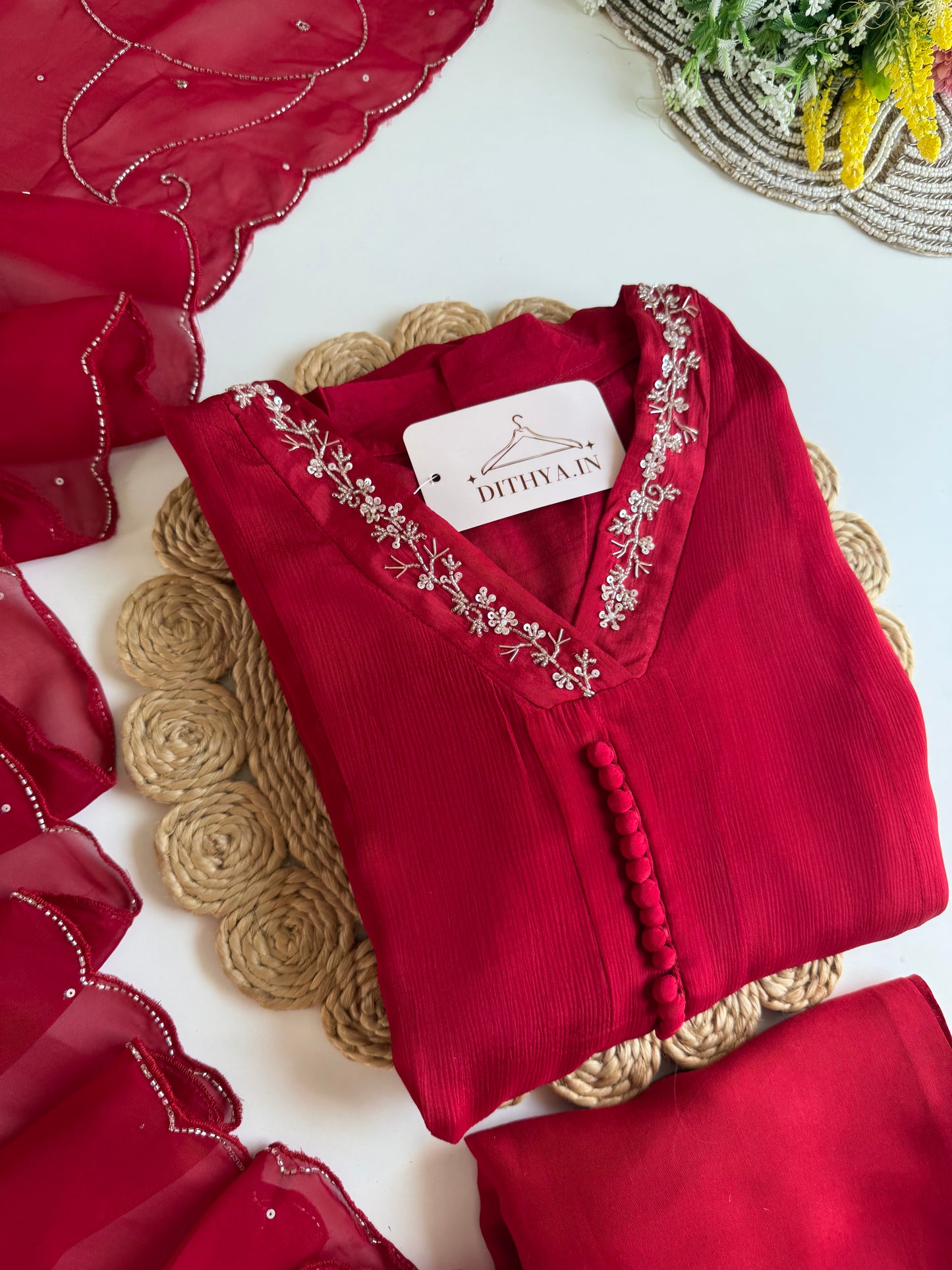 K689 - Pure Chinnon handwork Anarkali with pants and dupatta