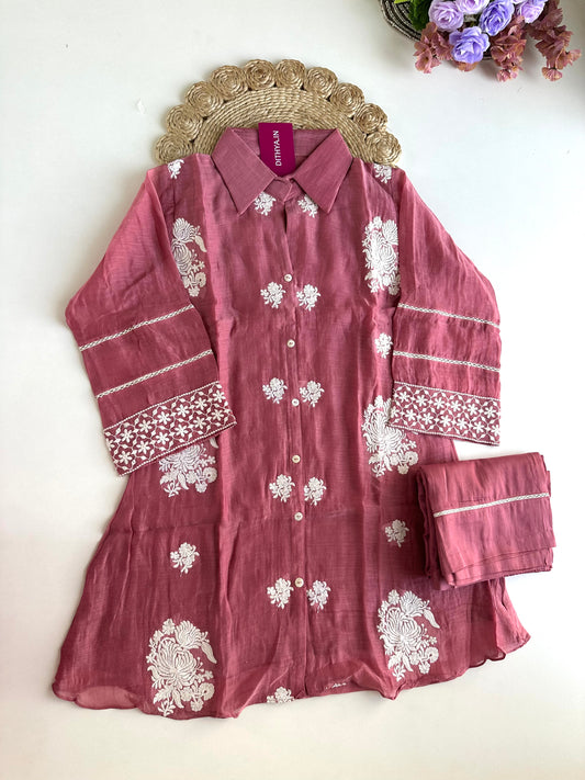 K295 - Mul Chanderi embroidered coord set
