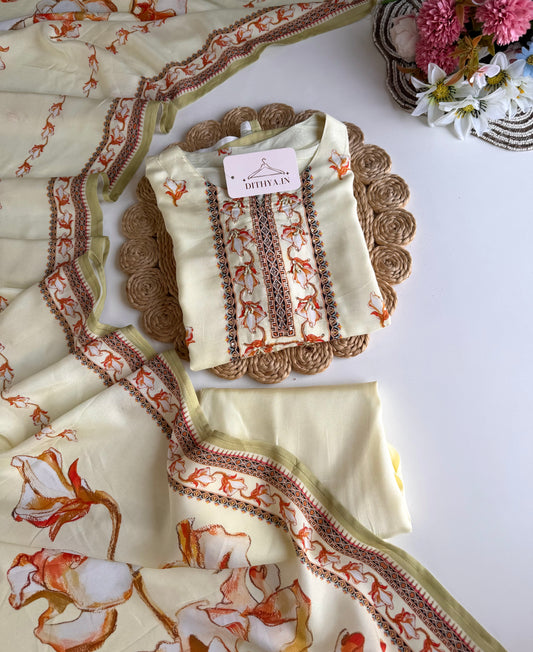 K554 - Muslin silk handwork straight Kurti with pants and dupatta