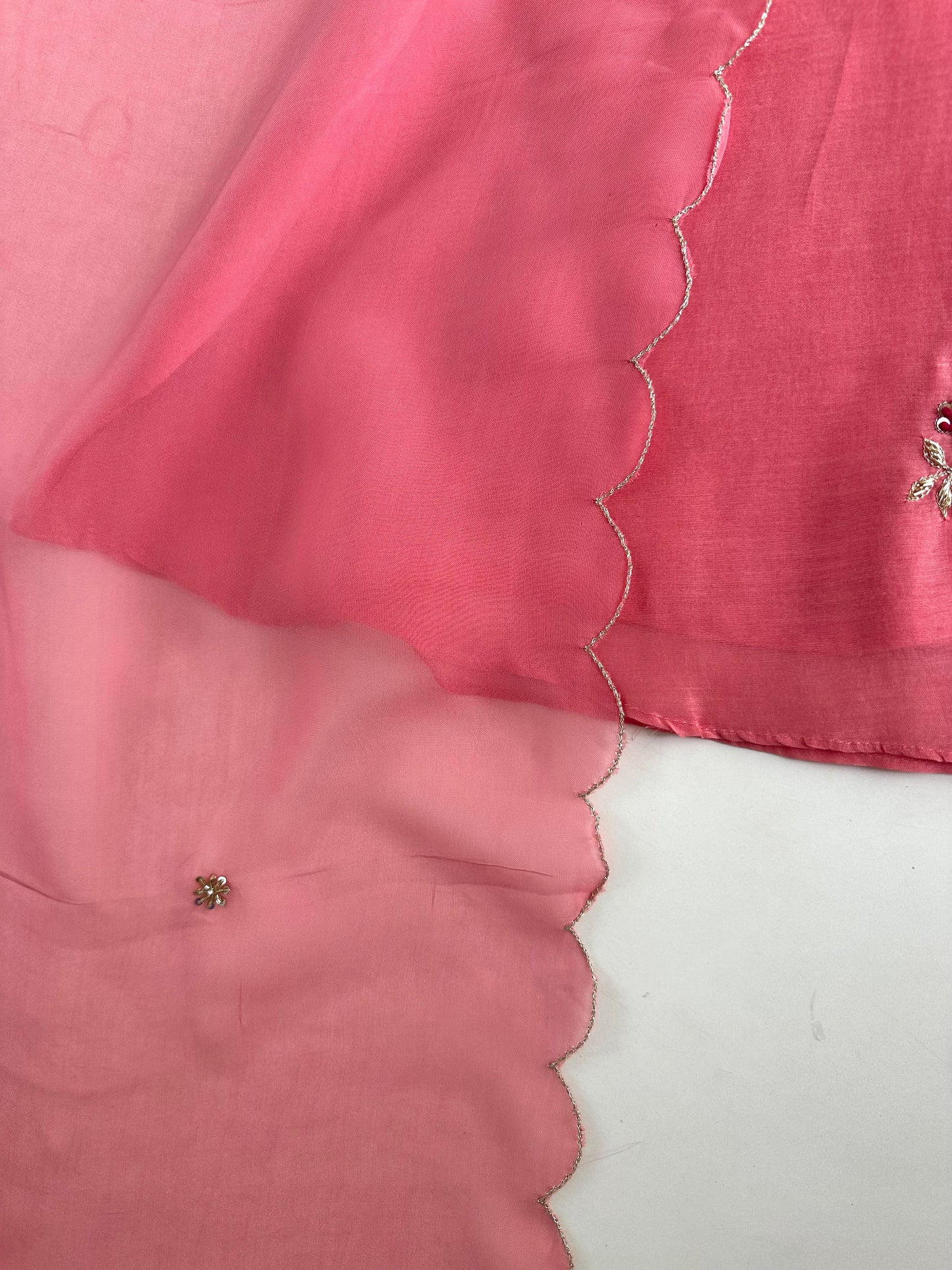 K005 - Mul Chanderi Handwork Aline Kurti with pants and dupatta in 2 colours