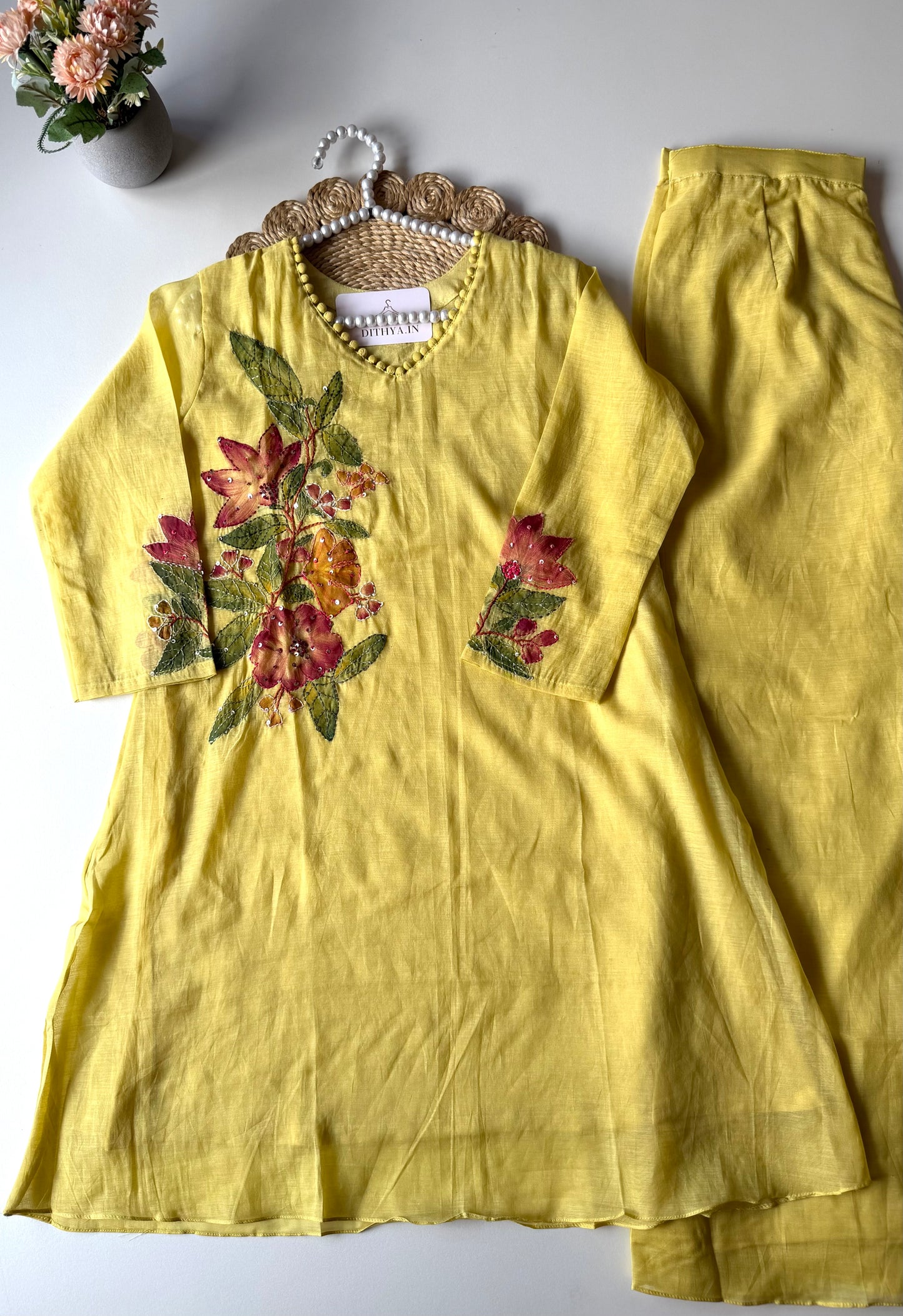 K546 - Mul chanderi hand painted and embroidered coord set