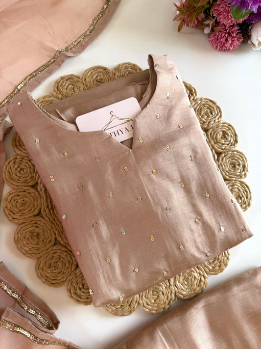 K410 - Russian silk handwork aline Kurti with pants and dupatta