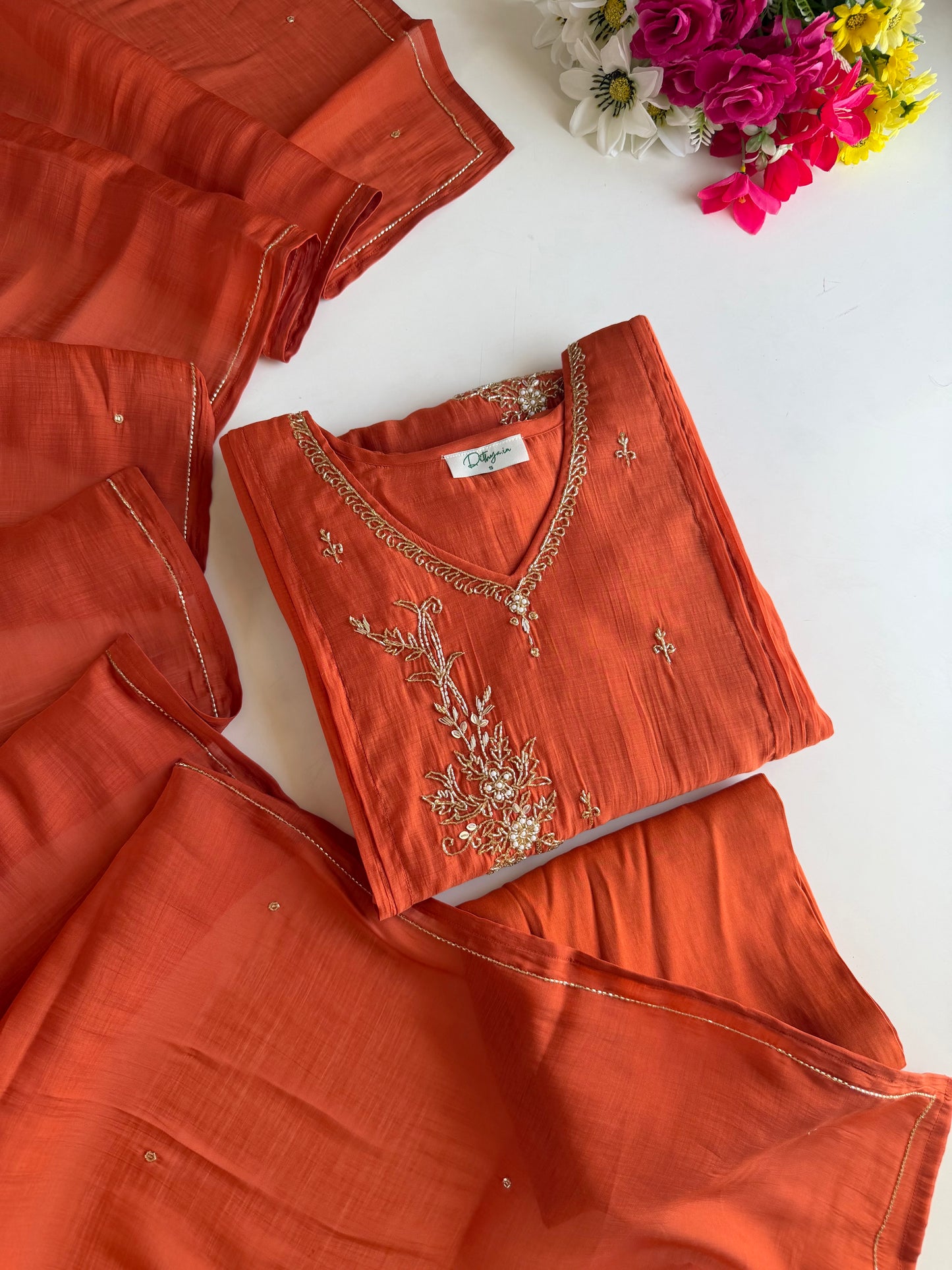 K575 - Surat Mul chanderi handwork Anarkali with pants and dupatta