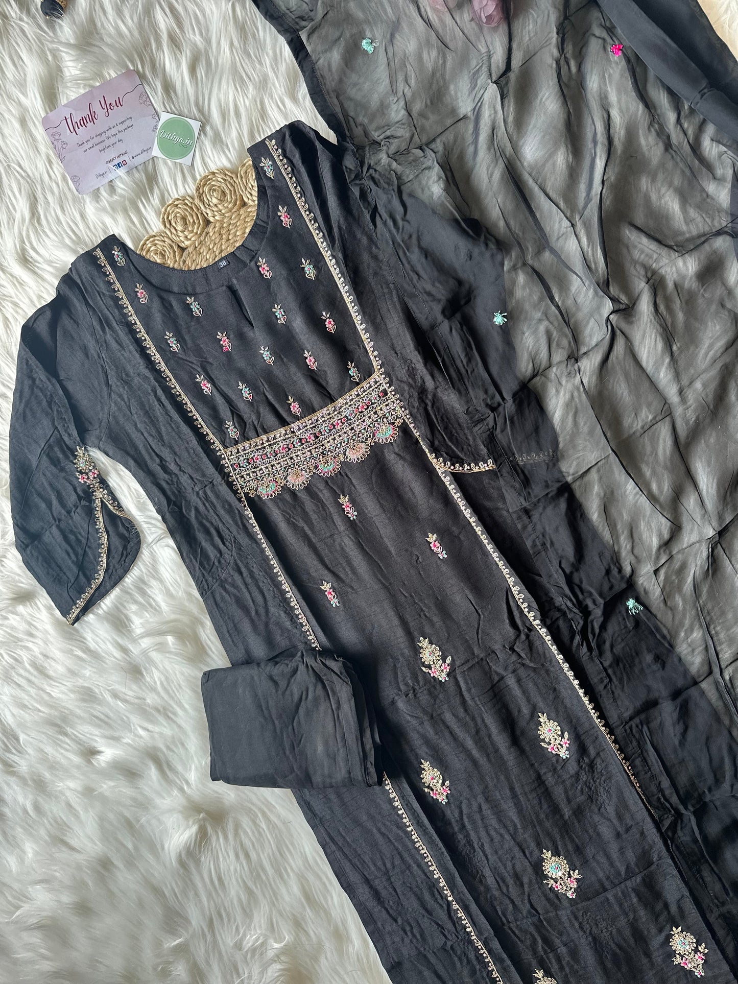 K033 - Russian silk kurti with pants and dupatta