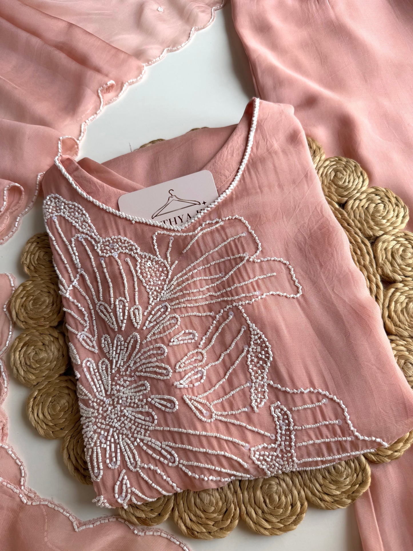 K525 - Pure Crape handwork Kurti with divider pants and dupatta