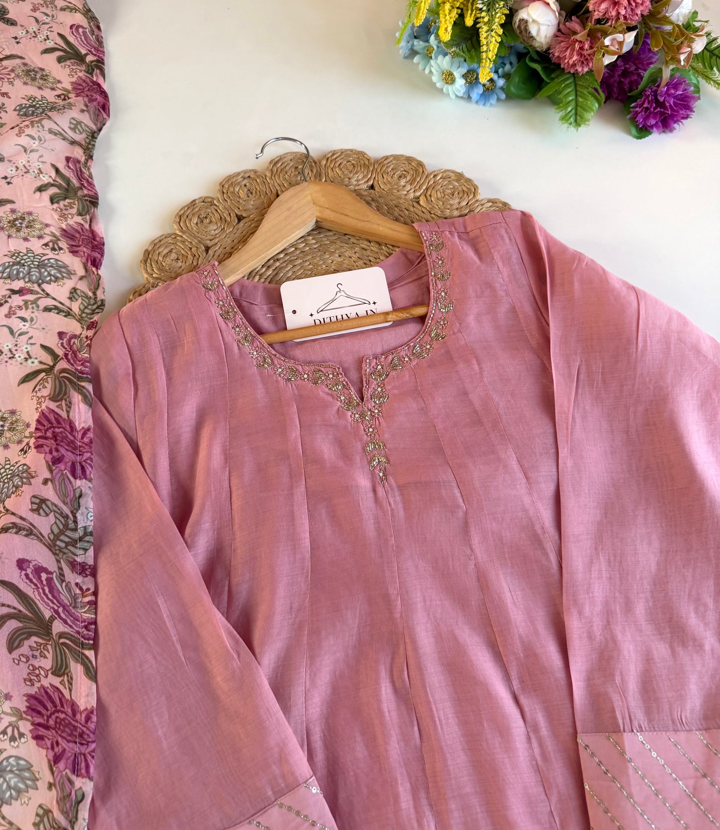 K557 - Surat Mul chanderi handwork Anarkali with pants and dupatta