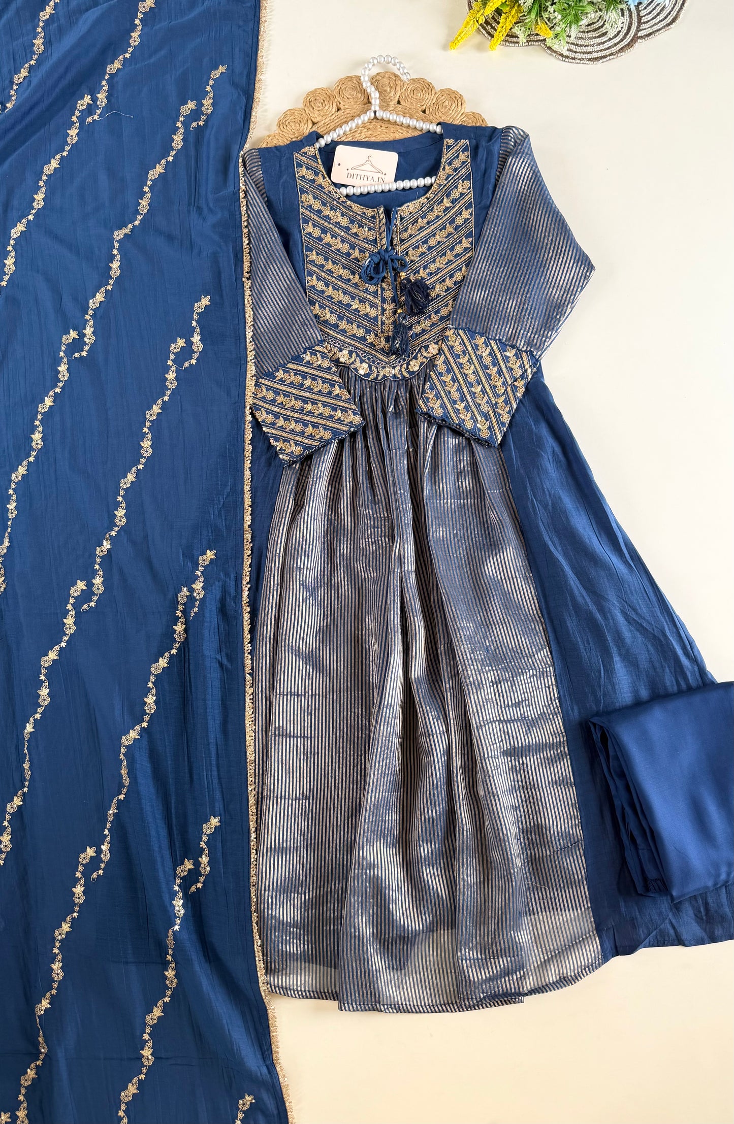 K665 - Mul chanderi Zari work Anarkali with pants and dupatta
