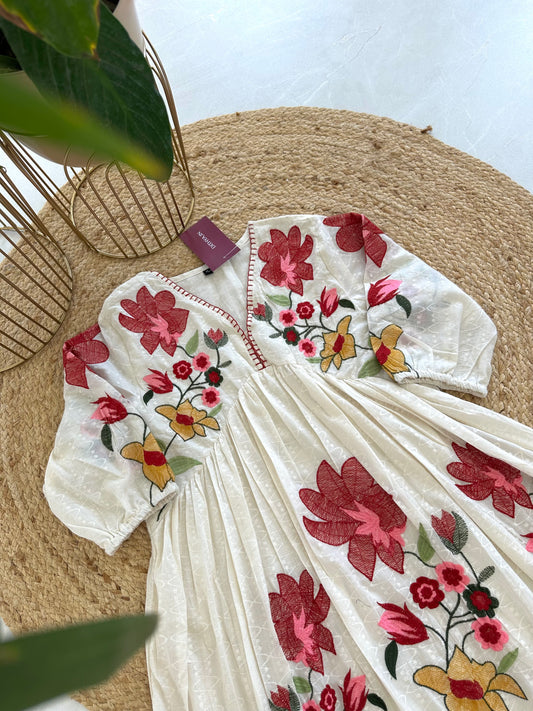 K327 - Cotton hand embroidery Dress in 4 styles