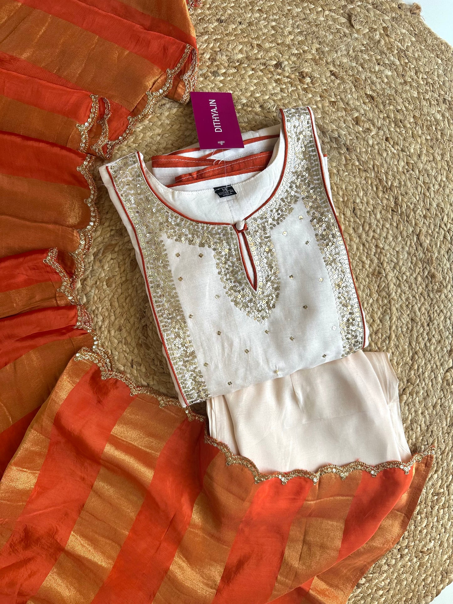 K141 - Russian silk sequins work Aline Kurti with pants and dupatta in 2 colours