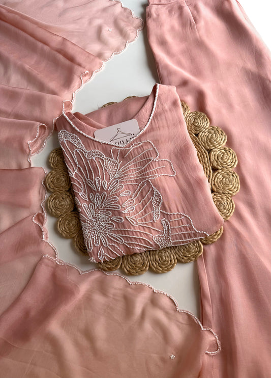 K525 - Pure Crape handwork Kurti with divider pants and dupatta