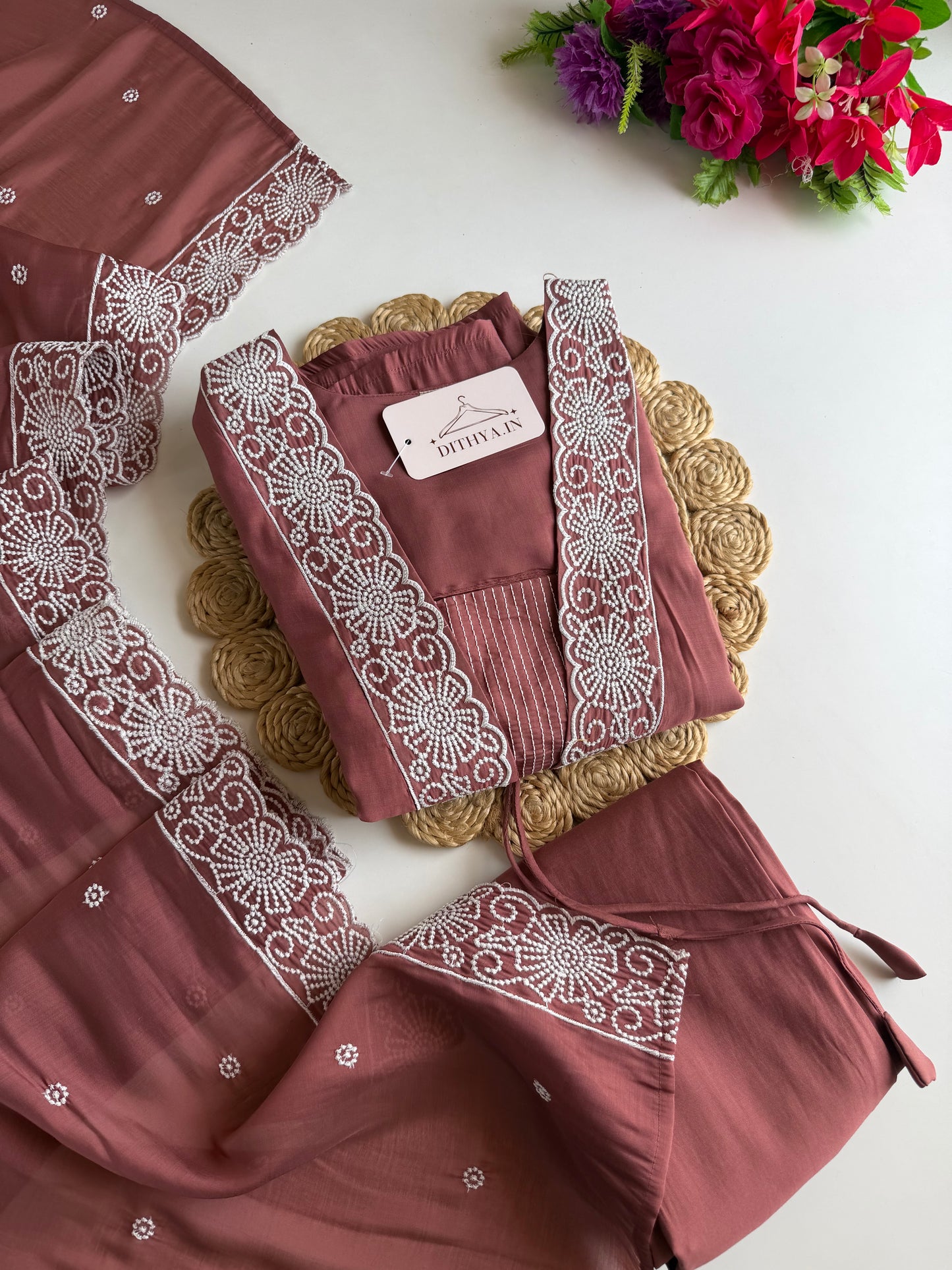 K516 - Surat Mul chanderi embroidered Anarkali with pants and dupatta